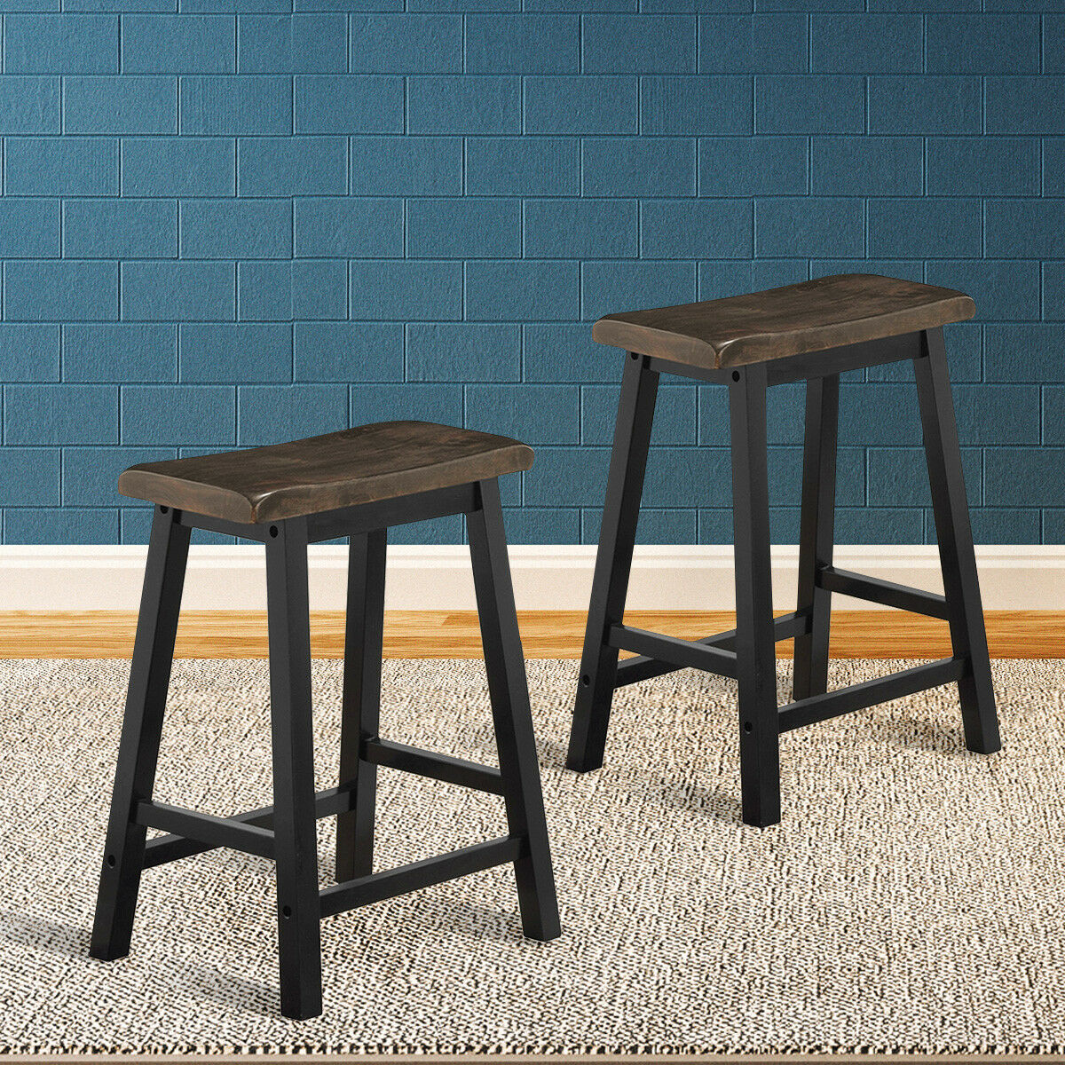 Set of 2 Bar Stools 24"H Saddle Seat Pub Chair Home Kitchen Dining Room - Picture 9 of 12