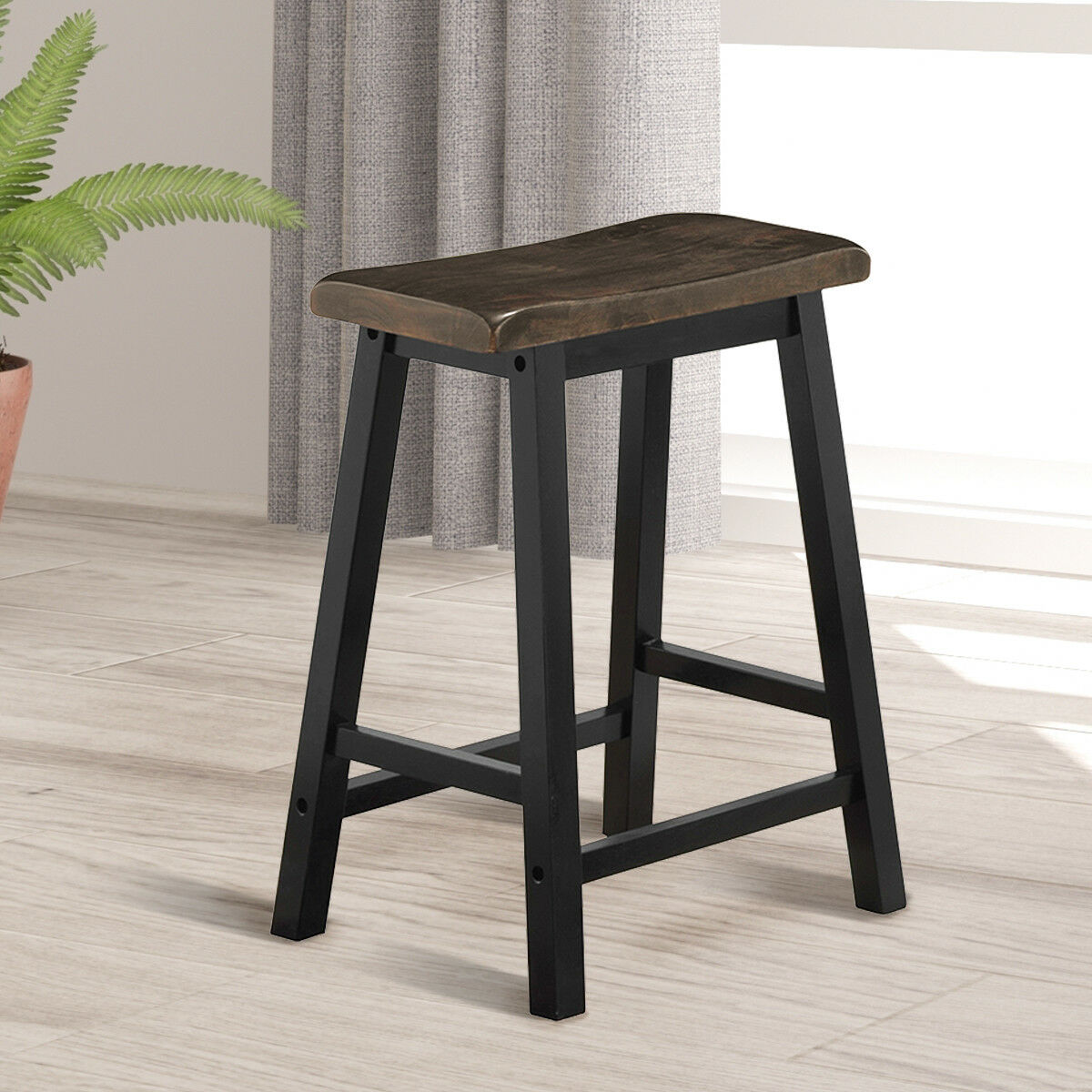Set of 2 Bar Stools 24"H Saddle Seat Pub Chair Home Kitchen Dining Room - Picture 10 of 12