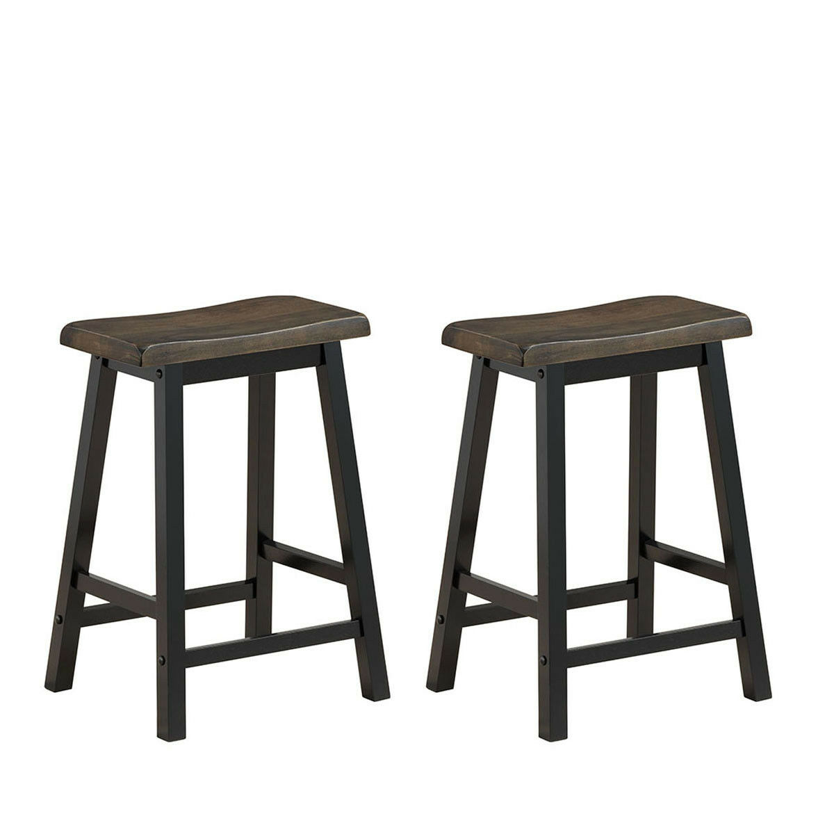 Set of 2 Bar Stools 24"H Saddle Seat Pub Chair Home Kitchen Dining Room - Picture 7 of 12