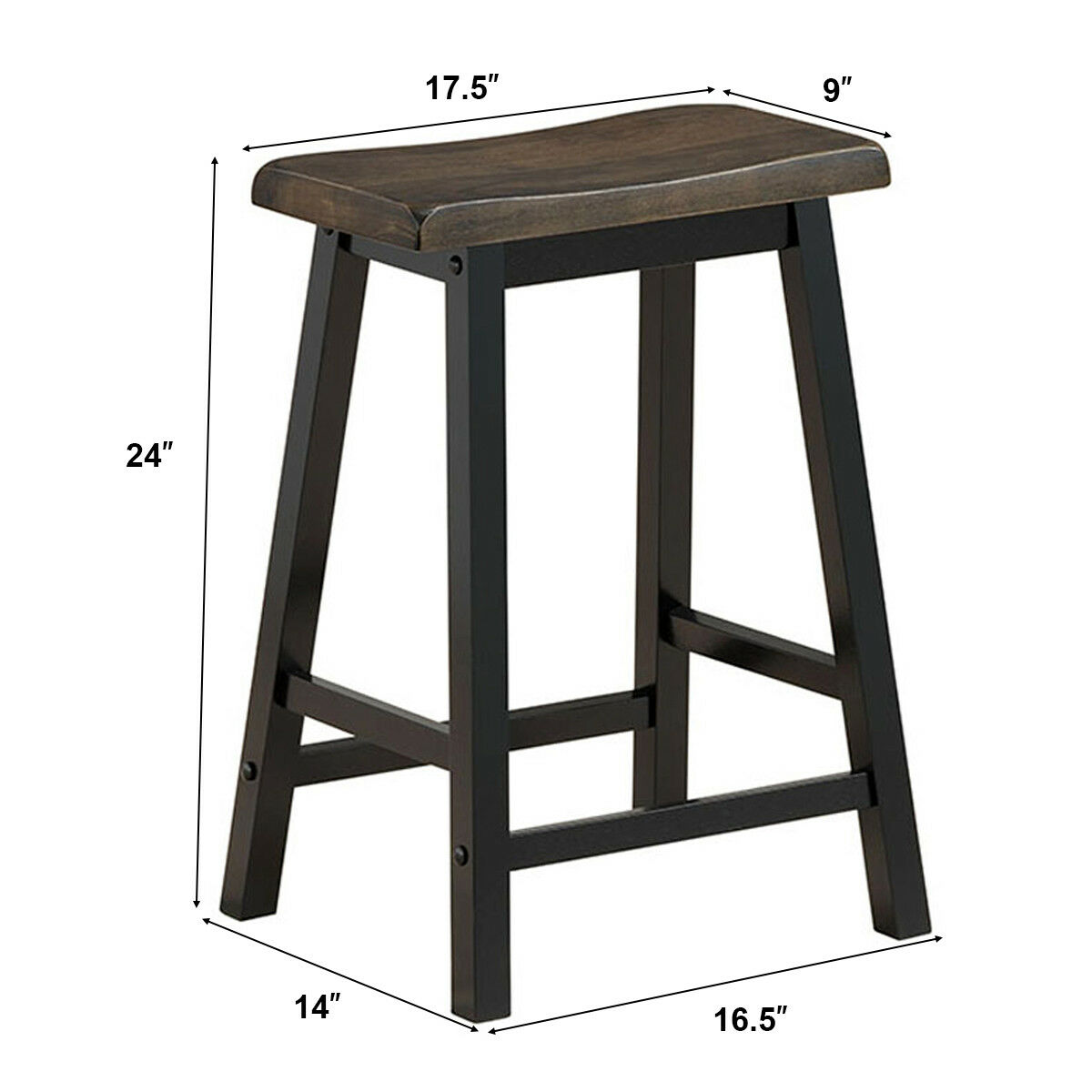 Set of 2 Bar Stools 24"H Saddle Seat Pub Chair Home Kitchen Dining Room - Picture 8 of 12