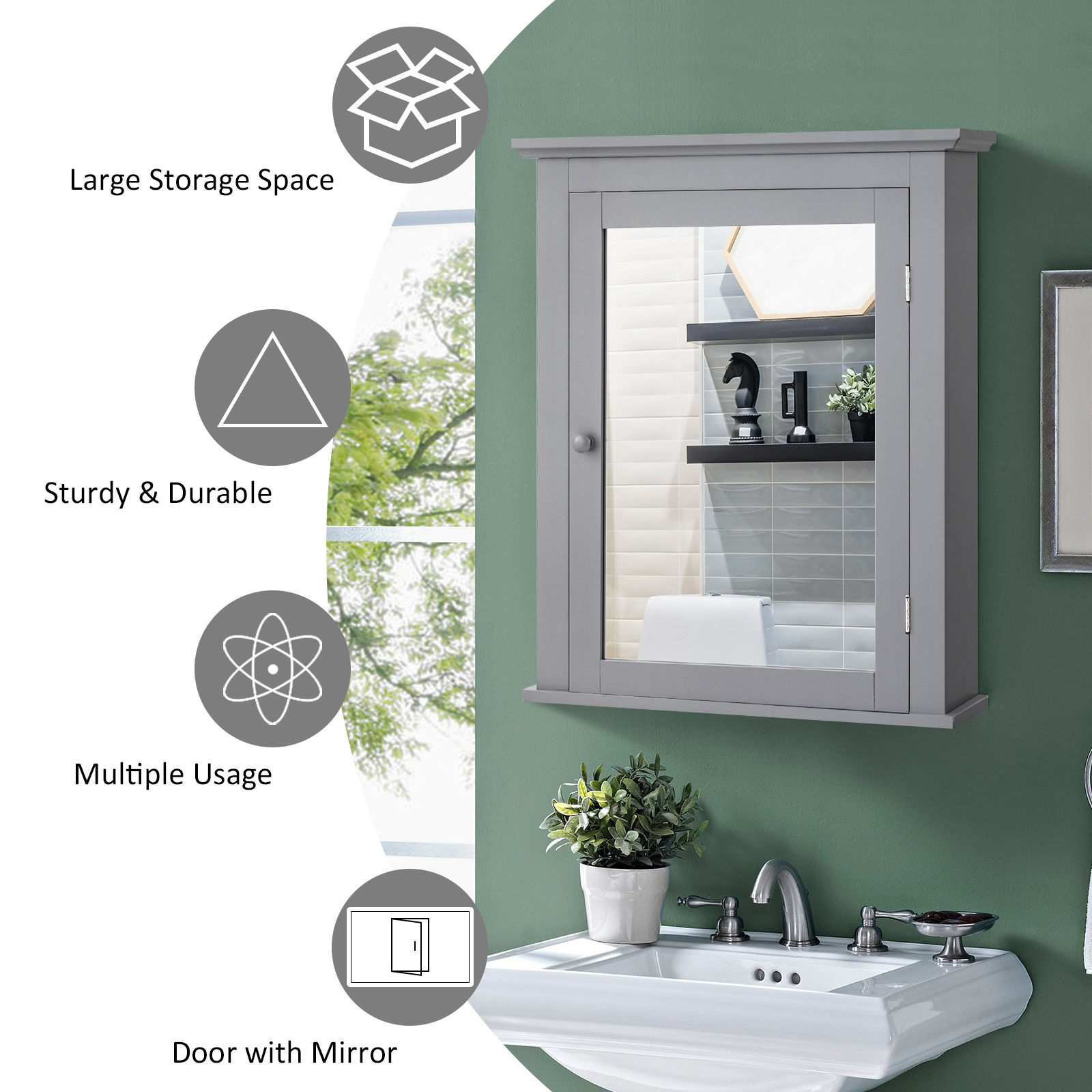 Badezimmer Spiegelschrank verstellbar Wandregal Medizin grau - Bild 4 von 6