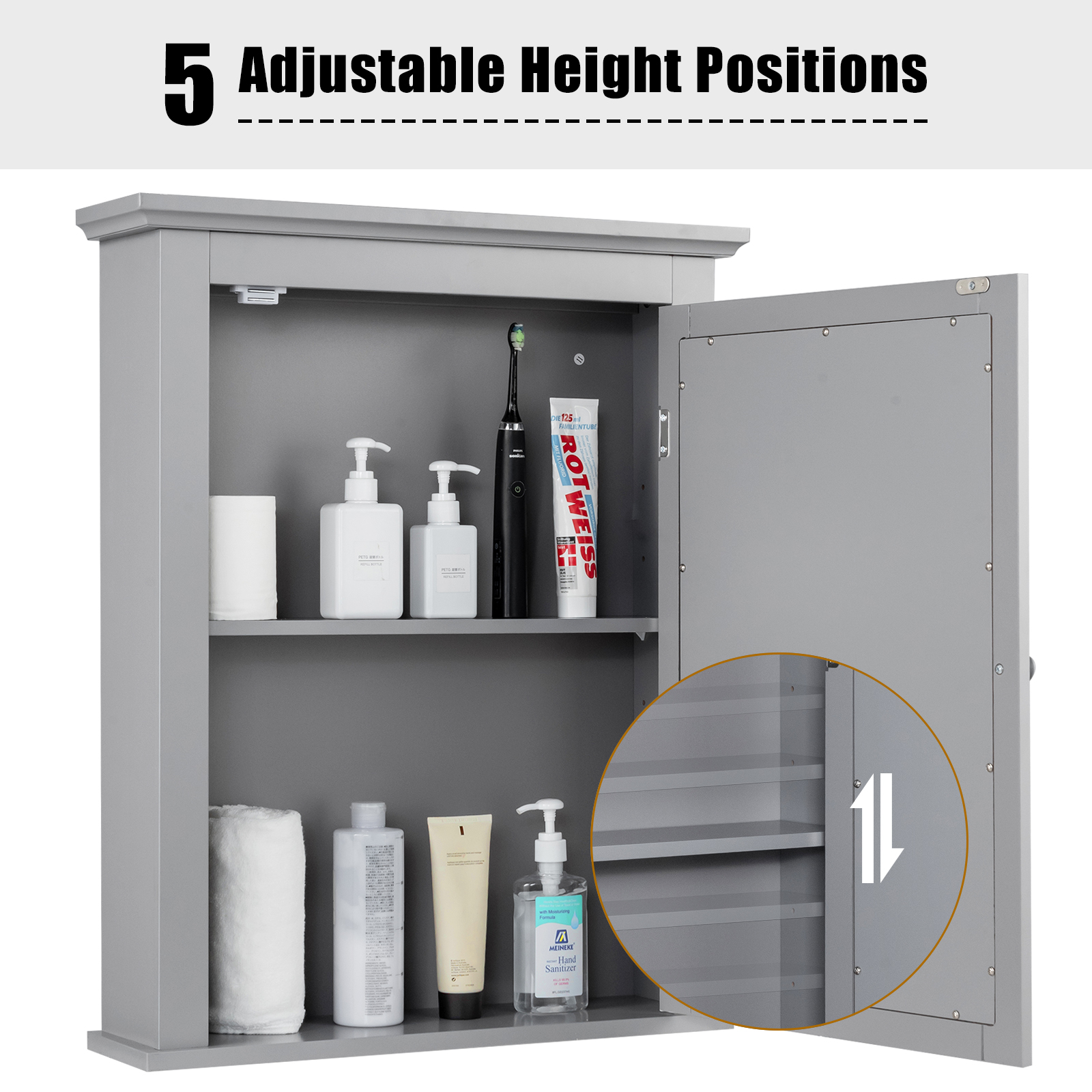 Badezimmer Spiegelschrank verstellbar Wandregal Medizin grau - Bild 6 von 6
