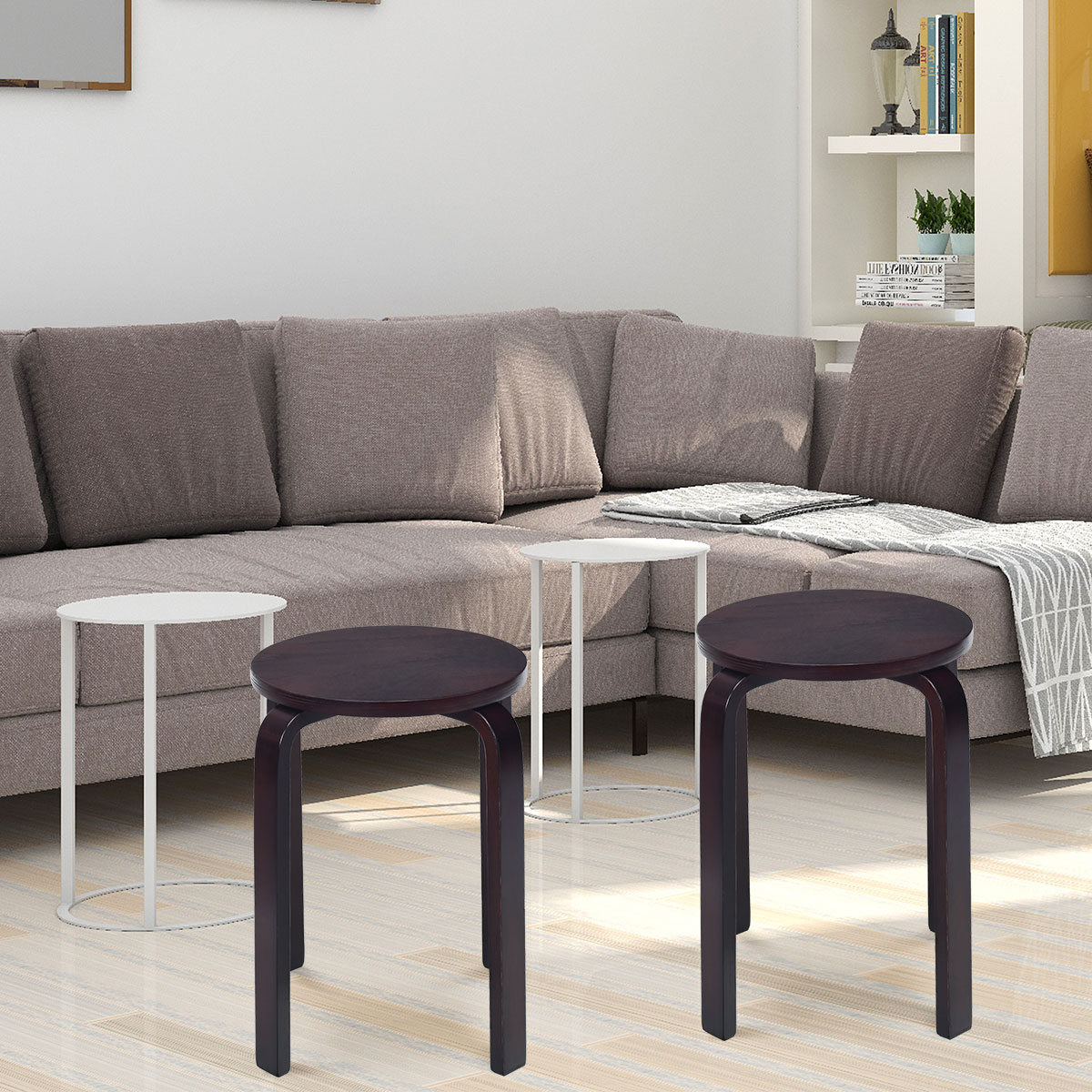 Giantex Set of 4 Wooden Stools Solid Wood Stool Space-saving Stackable - Picture 19 of 44