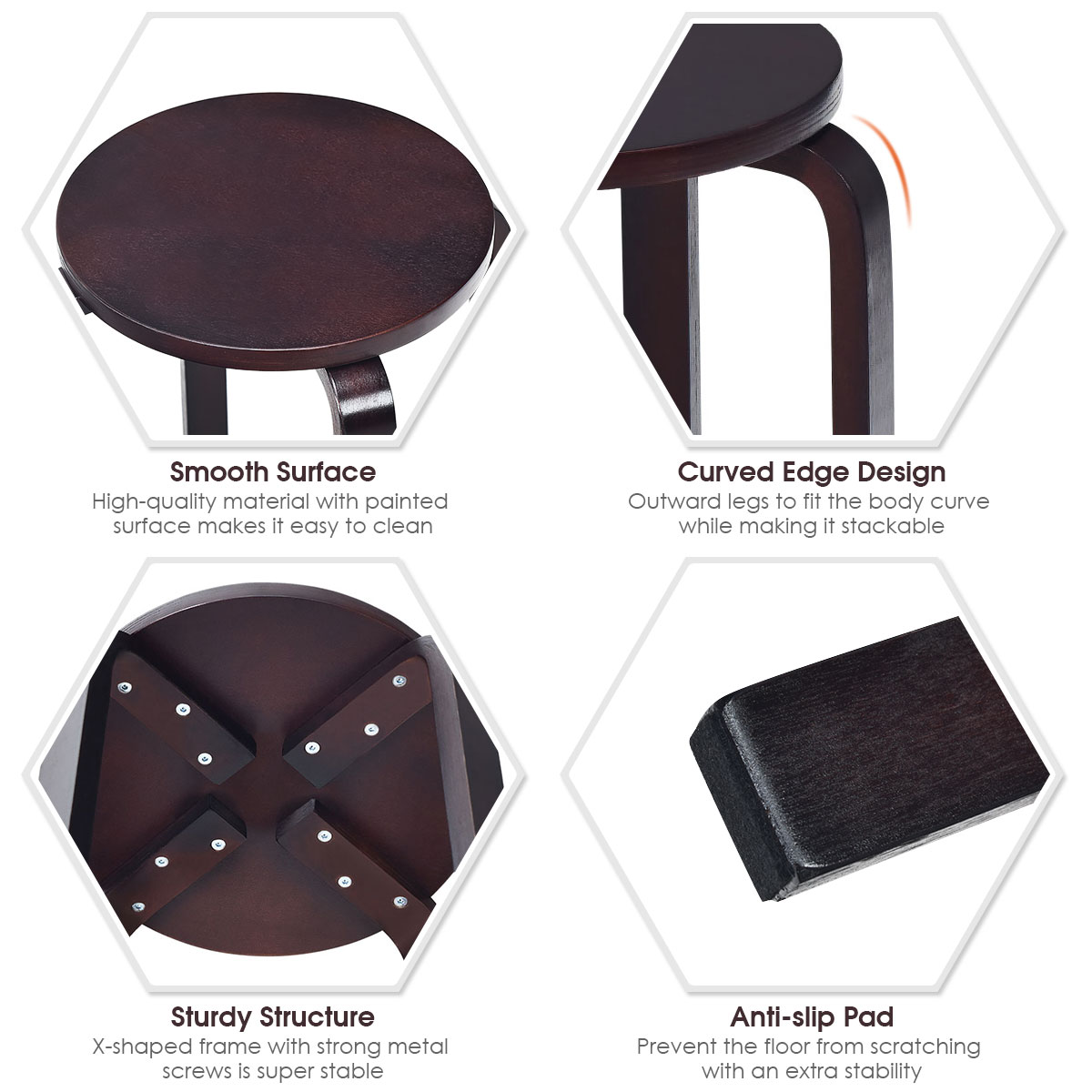 Giantex Set of 4 Wooden Stools Solid Wood Stool Space-saving Stackable - Picture 16 of 44