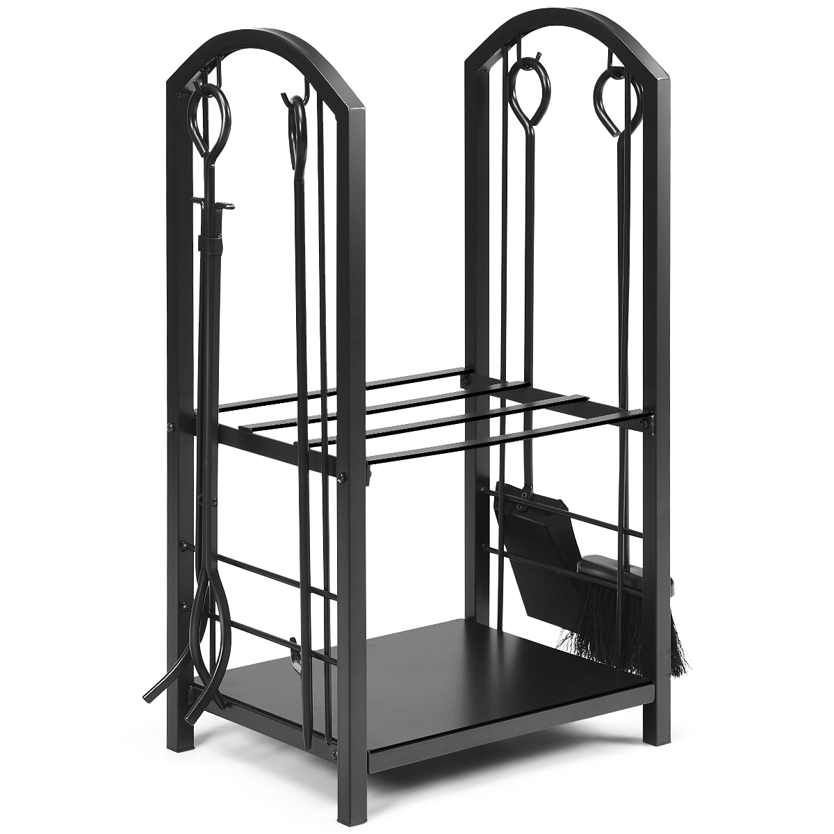Fireplace Log Rack with 4 Tools Set Fireside Firewood Holders Indoor Outdoor - Picture 22 of 23