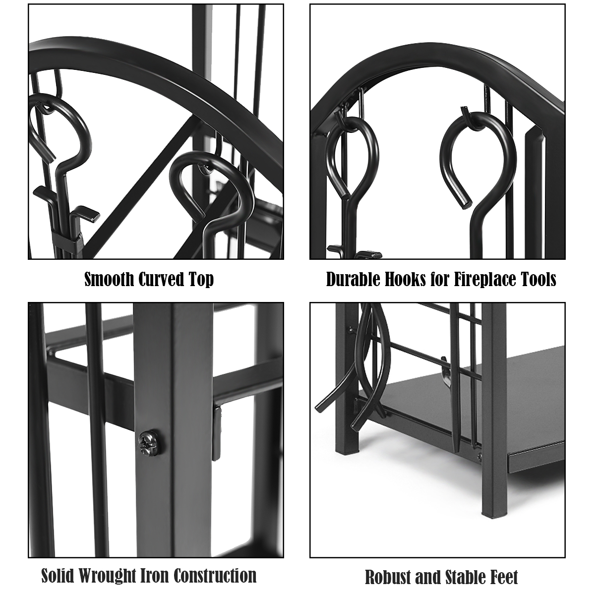 Fireplace Log Rack with 4 Tools Set Fireside Firewood Holders Indoor Outdoor - Picture 14 of 23