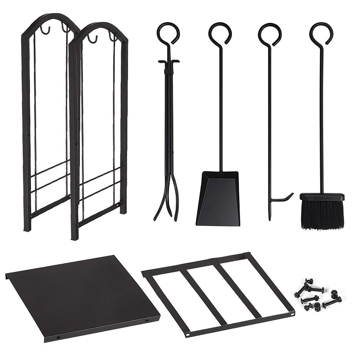 Fireplace Log Rack with 4 Tools Set Fireside Firewood Holders Indoor Outdoor - Picture 19 of 23
