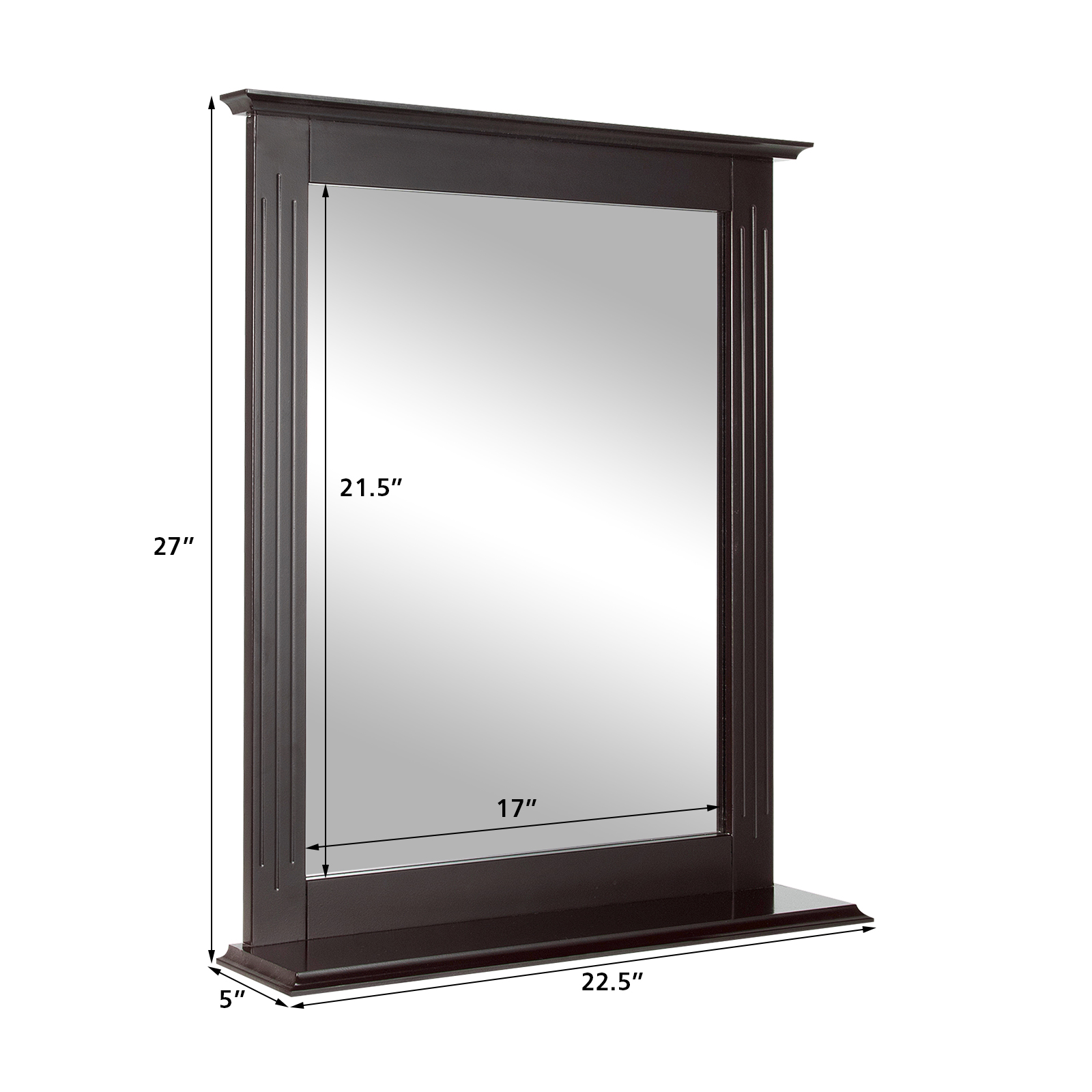 Bathroom Multipurpose Wall-Mounted Mirror W/Shelf Vanity Makeup Mirror Brown - Picture 2 of 8