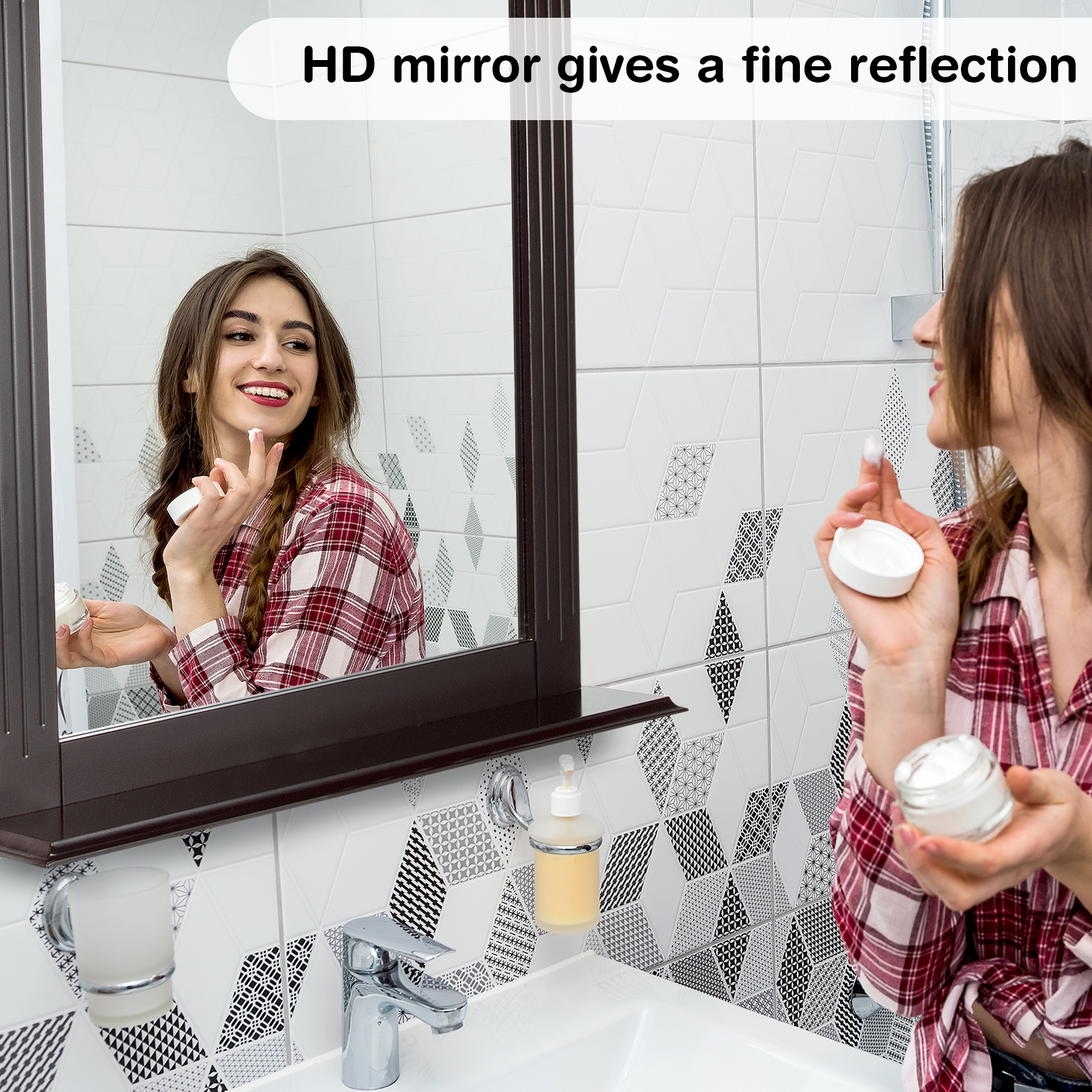 Bathroom Multipurpose Wall-Mounted Mirror W/Shelf Vanity Makeup Mirror Brown - Picture 4 of 8