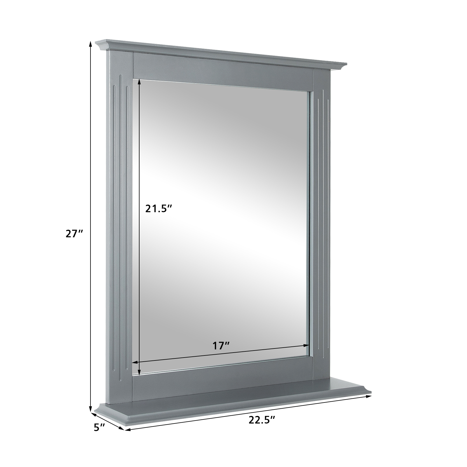Bathroom Multipurpose Wall-Mounted Mirror W/Shelf Vanity Makeup Mirror Gray - Bild 2 von 7