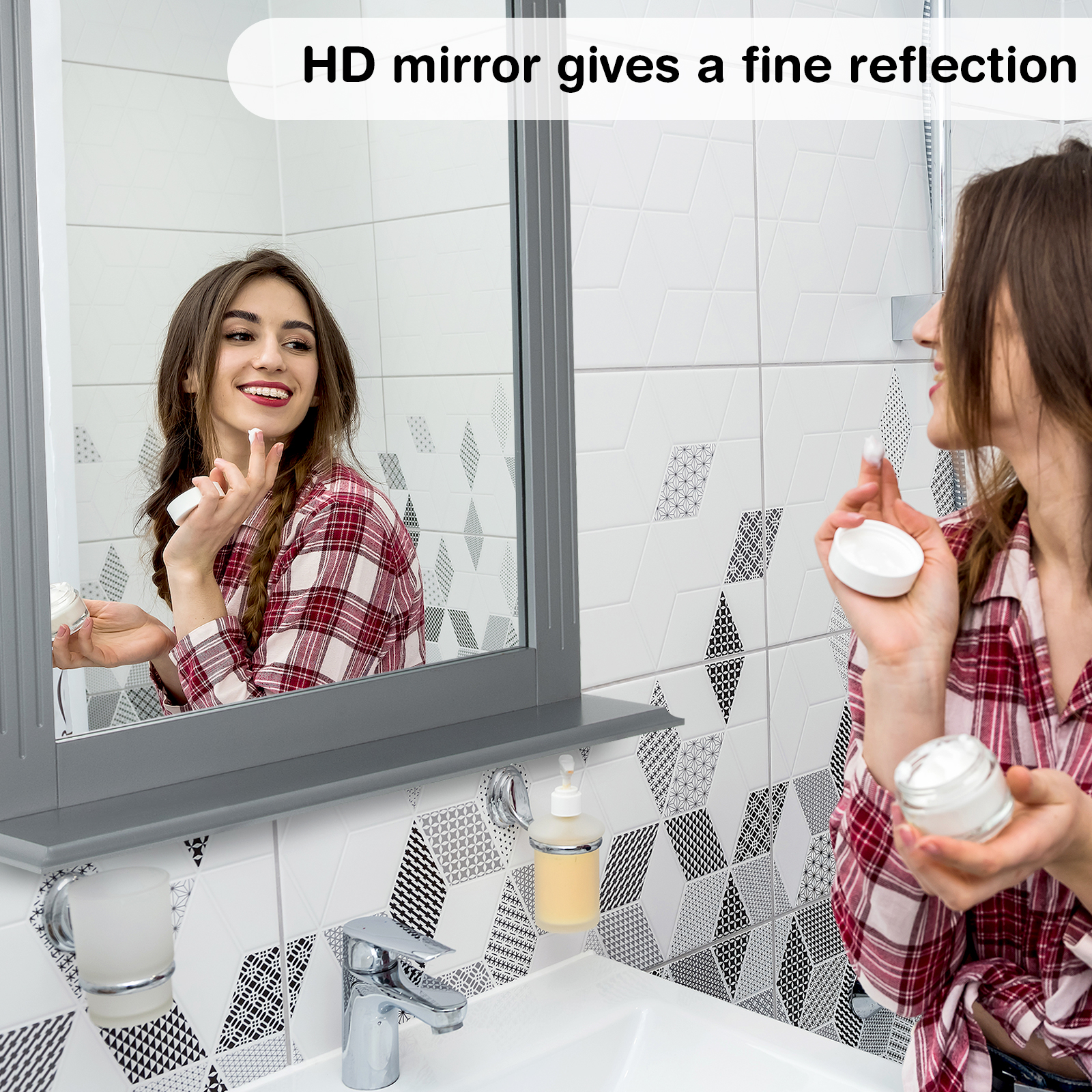Bathroom Multipurpose Wall-Mounted Mirror W/Shelf Vanity Makeup Mirror Gray - Bild 3 von 7