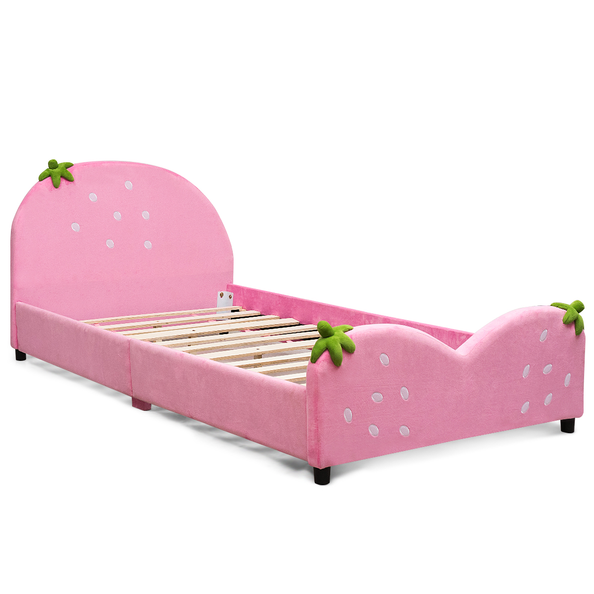 Pink Kids Bed Comfortable Children Bed Bedroom Furniture w/Berry Pattern - Picture 1 of 6