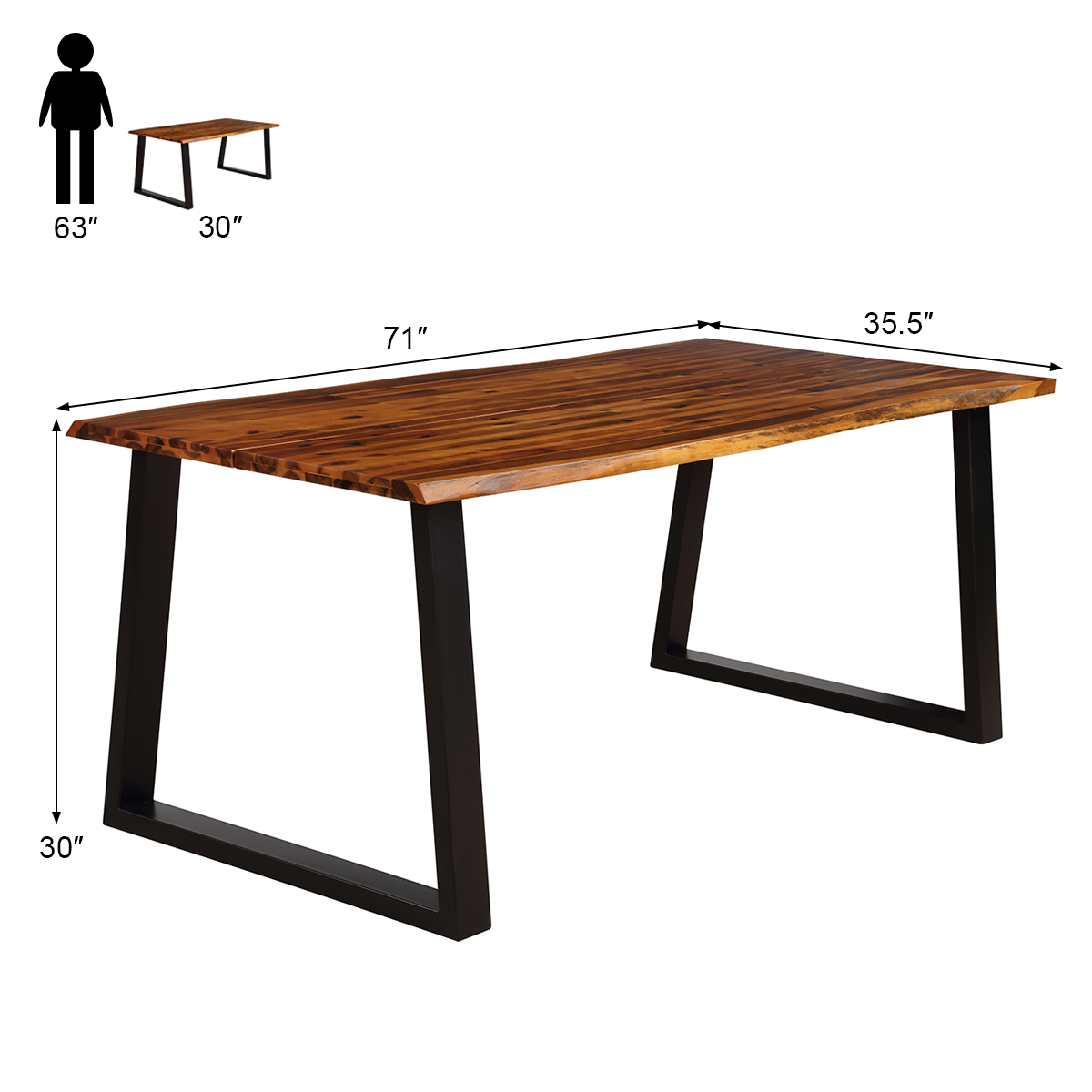 Costway Rectangular Acacia Wood Dining Table Rustic Indoor & Outdoor Furniture