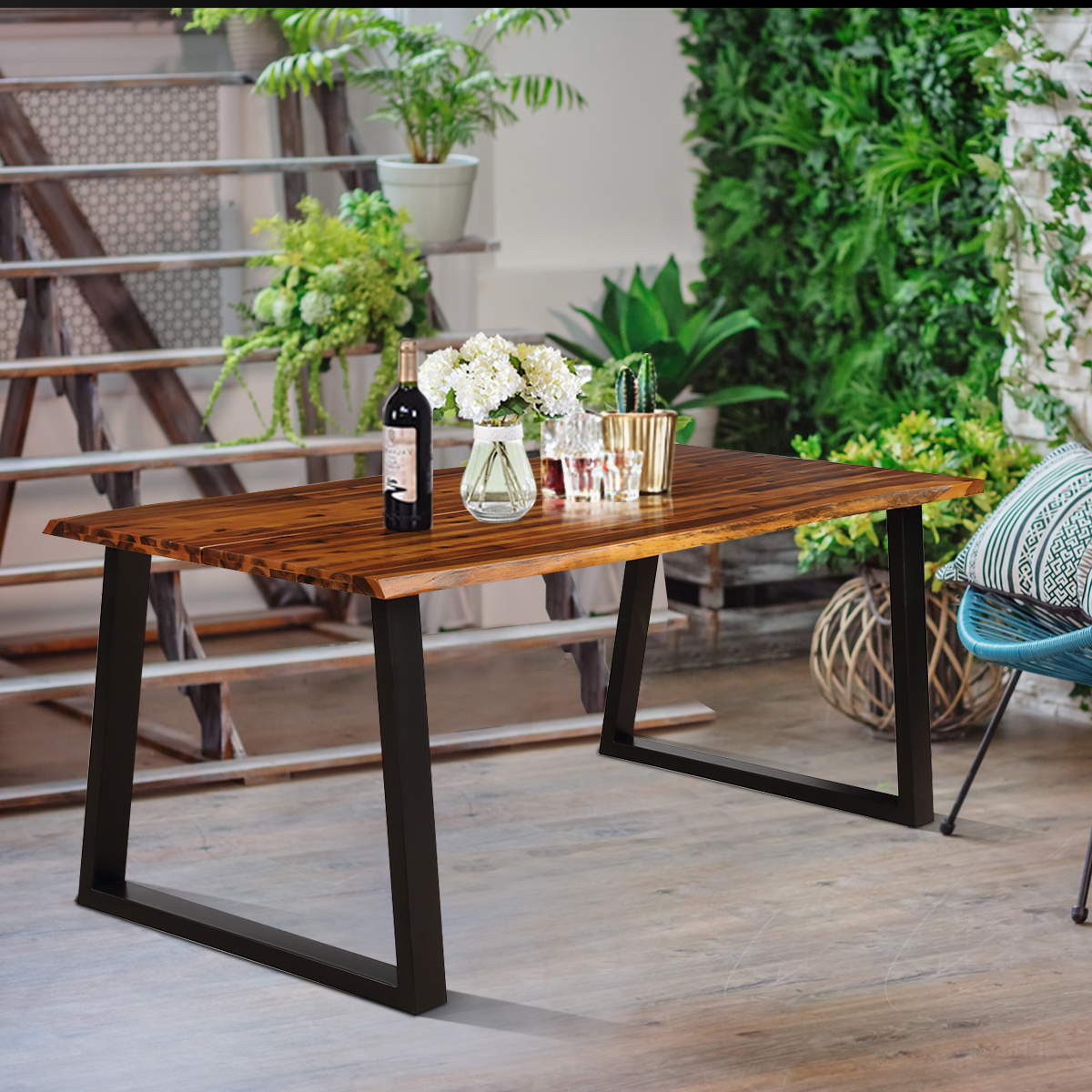 Costway Rectangular Acacia Wood Dining Table Rustic Indoor & Outdoor Furniture