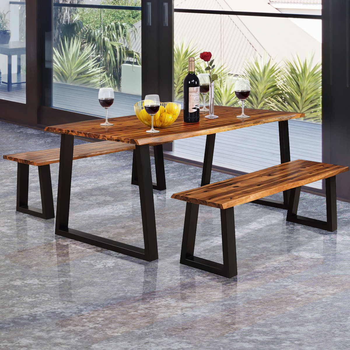Costway Rectangular Acacia Wood Dining Table Rustic Indoor & Outdoor Furniture
