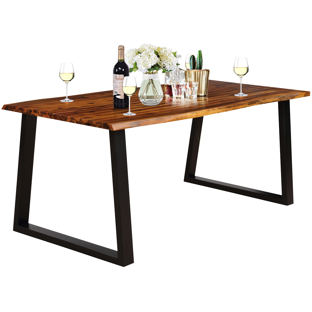 Costway Rectangular Acacia Wood Dining Table Rustic Indoor & Outdoor Furniture
