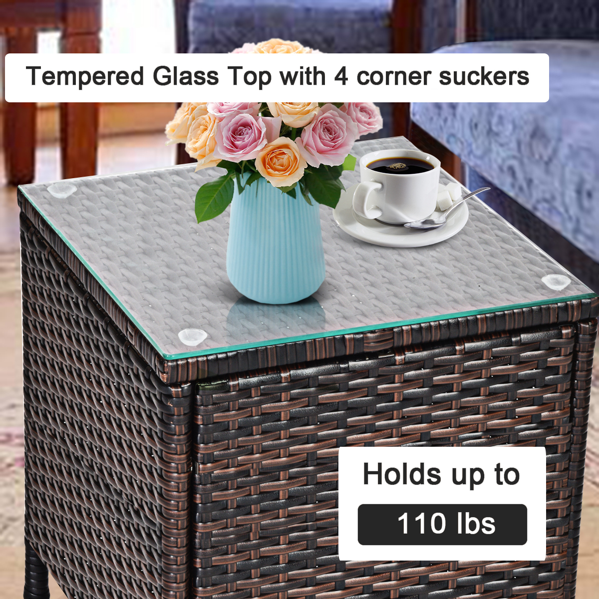 Patiojoy Patio 3PCS Rattan Wicker Furniture Set Chairs Coffee Table Garden Navy product image view 8
