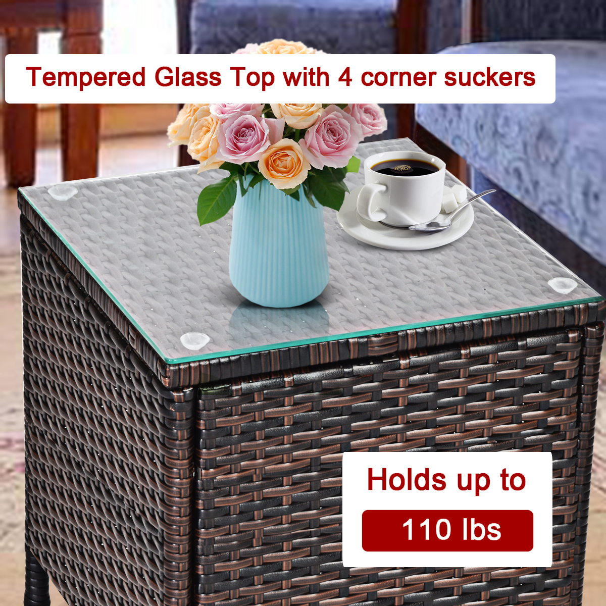 Patiojoy Outdoor 3PCS Rattan Wicker Furniture Set Chairs Coffee Table Garden Red product image view 9