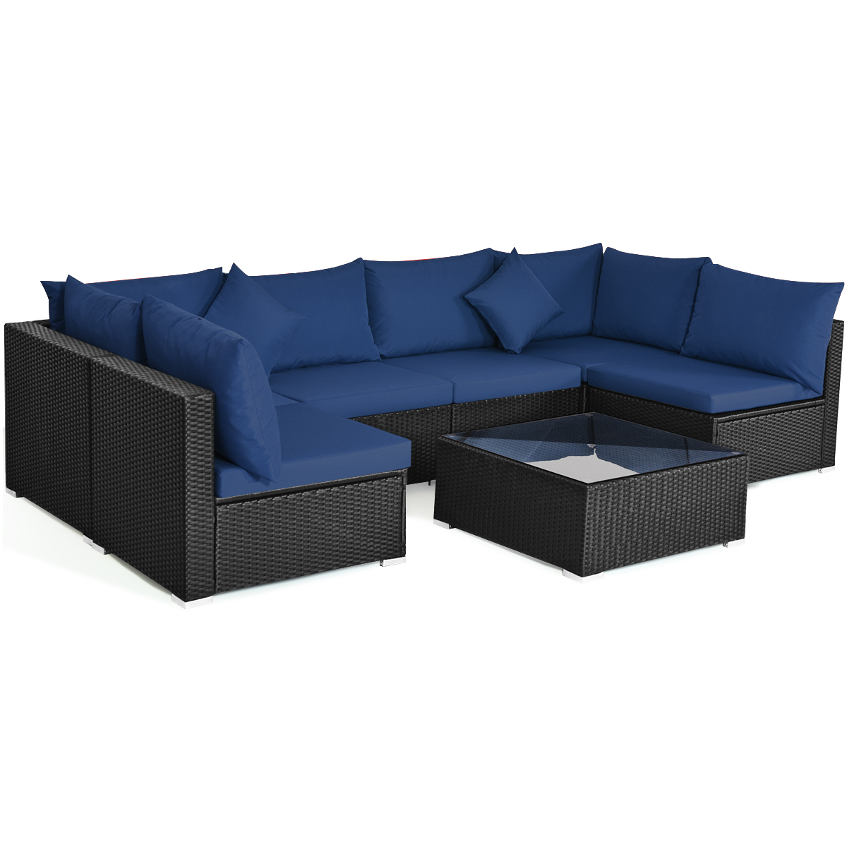 Patio 7PCS Rattan Sofa Set Sectional Conversation Furniture Set Balcony Navy