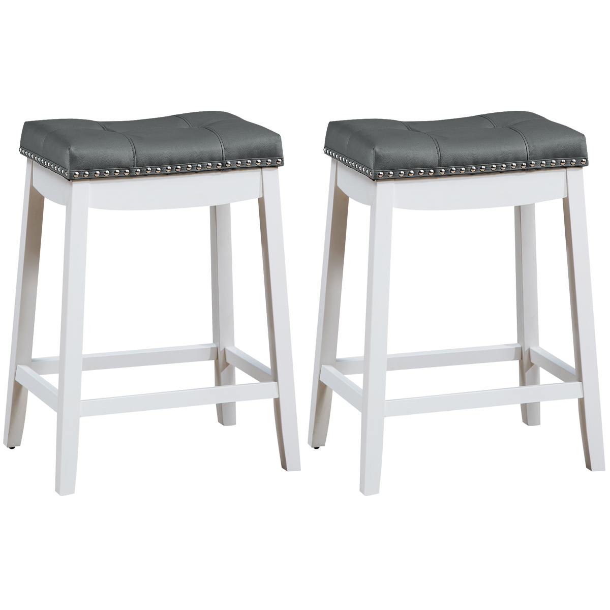 Giantex 2PCS Saddle Bar Stools Nailhead Pub Counter Stool Rubber Wood Legs 64CM - Picture 13 of 24