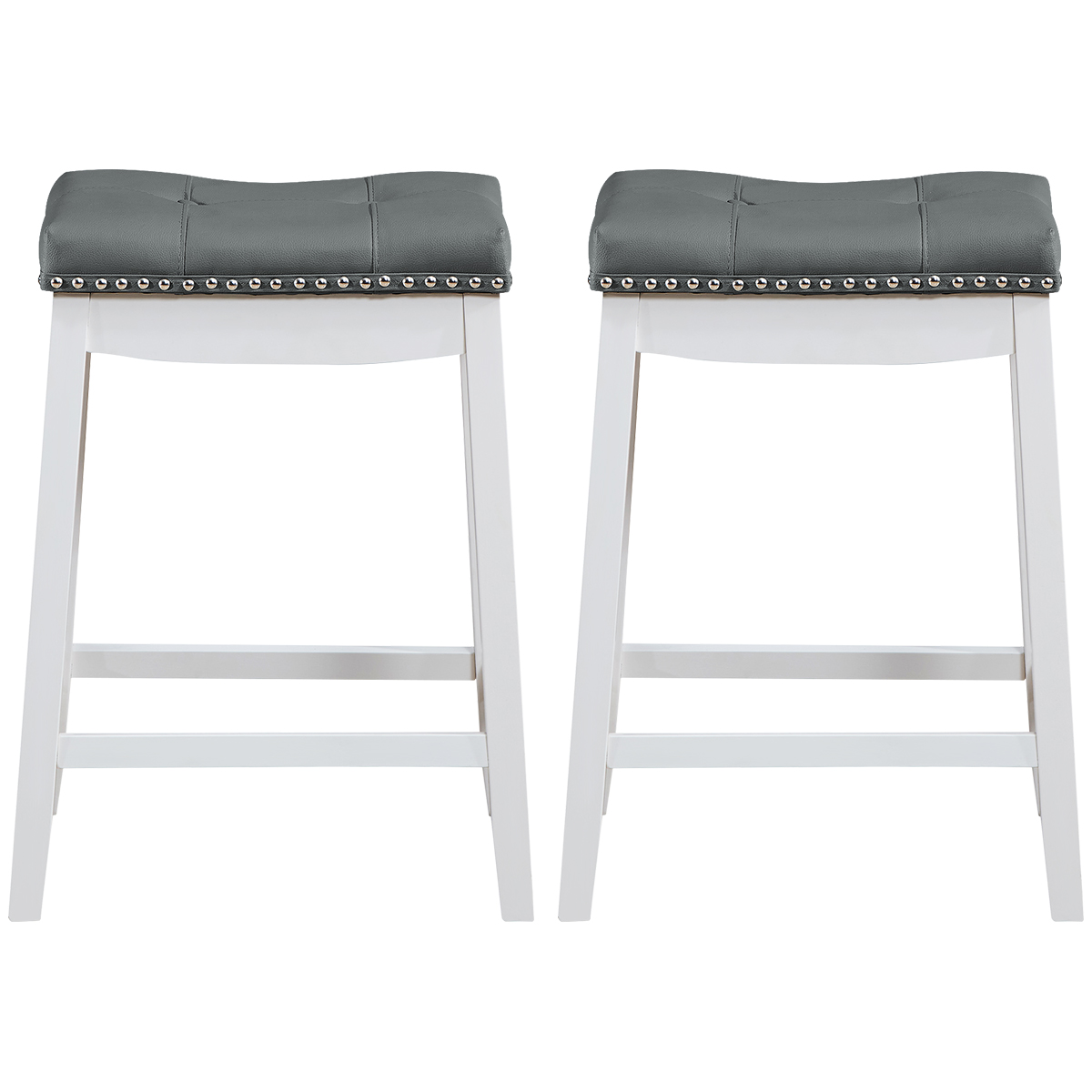 Giantex 2PCS Saddle Bar Stools Nailhead Pub Counter Stool Rubber Wood Legs 64CM - Picture 22 of 24