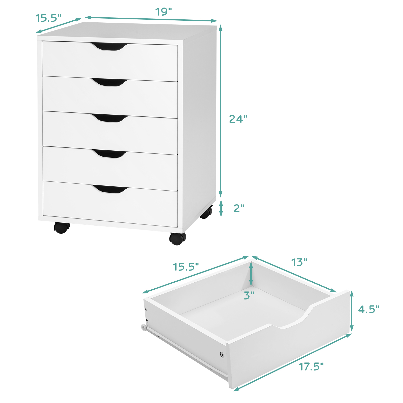 5 Drawer Chest Storage Dresser Floor Cabinet Organizer with Wheels - Picture 16 of 21