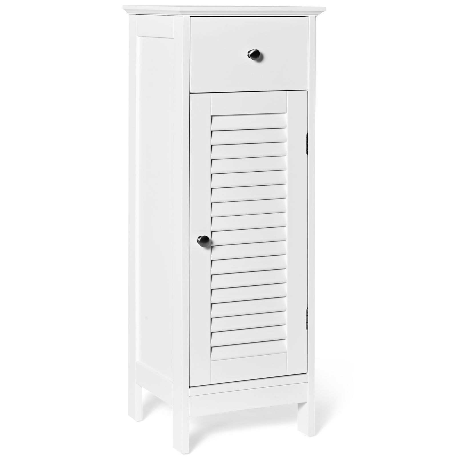 Armario de almacenamiento de piso de baño organizador lateral de madera con puerta de persiana de cajón - Imagen 14 de 14