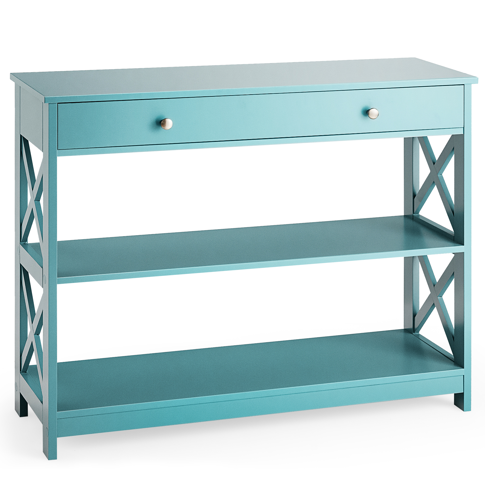 Giantex 3-Tier Console Table X-Design Wood Sofa Table w/ Drawer Hallway Modern - Picture 18 of 34