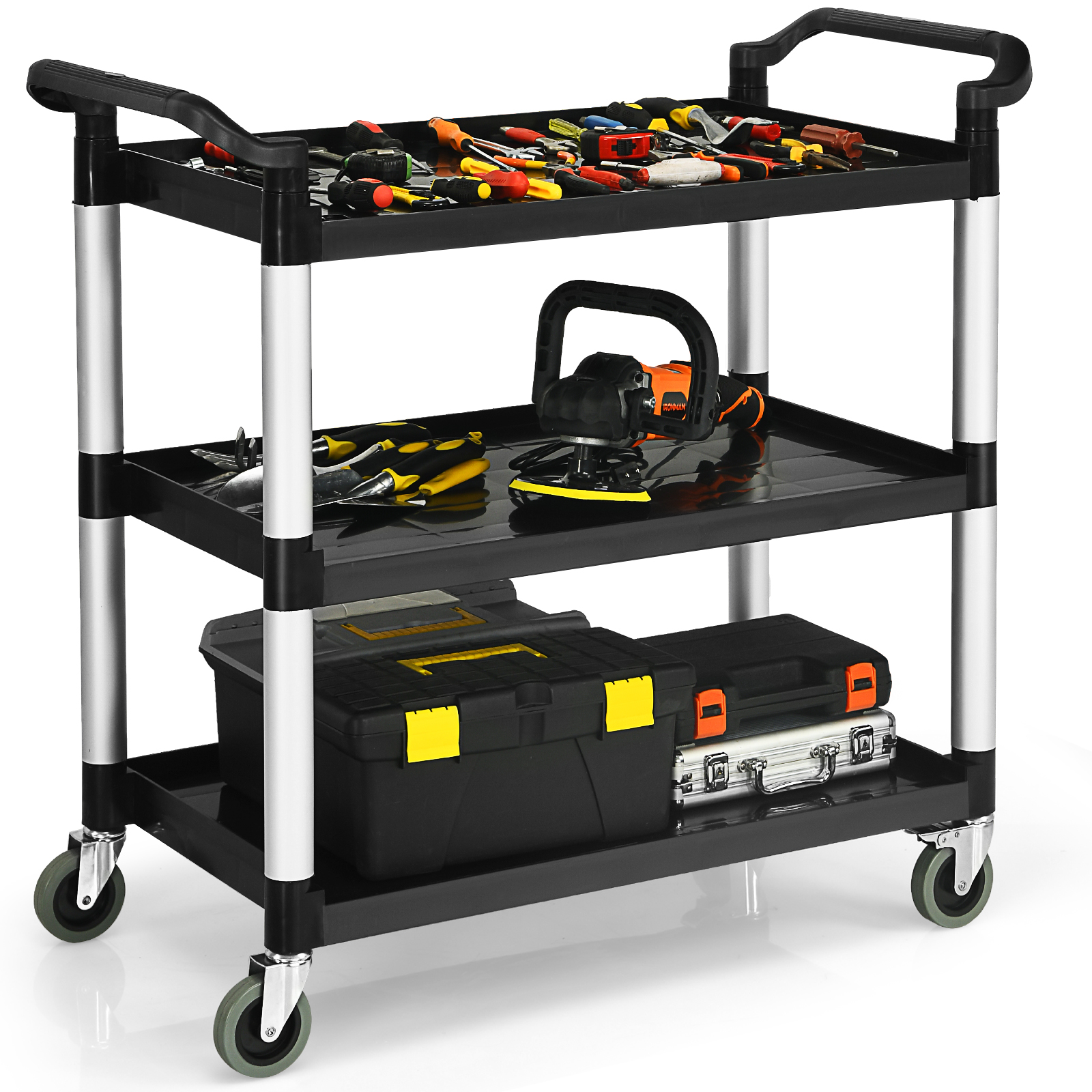 3-Shelf Utility Service Cart Aluminum Frame 490lbs Capacity w/ Casters - Bild 11 von 12