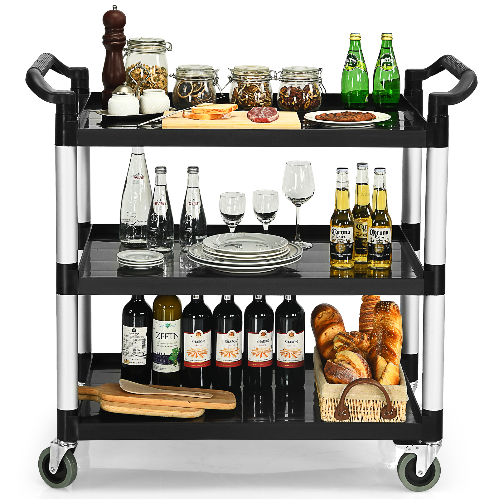 3-Shelf Utility Service Cart Aluminum Frame 490lbs Capacity w/ Casters - Bild 12 von 12