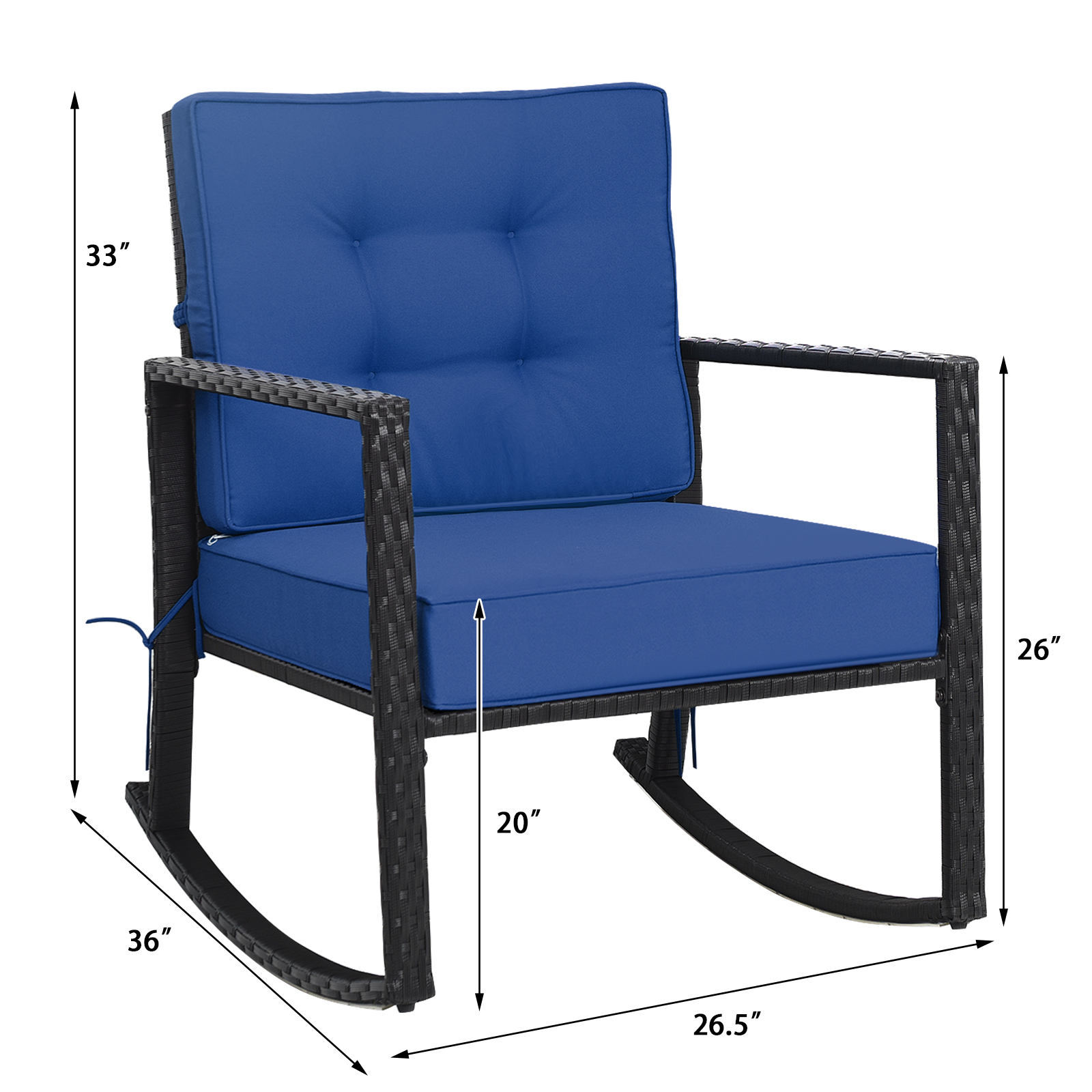 Patio Rattan Rocker Chair Outdoor Glider Rocking Chair Cushion Lawn Navy - Picture 2 of 12