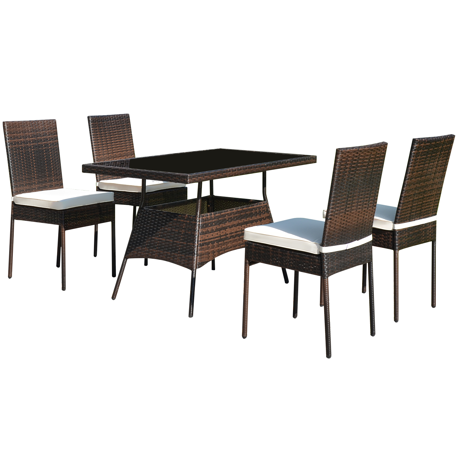 Patio 10 PCS Rattan Dining Set Glass Table High Back Chair Garden Deck Mix Brown