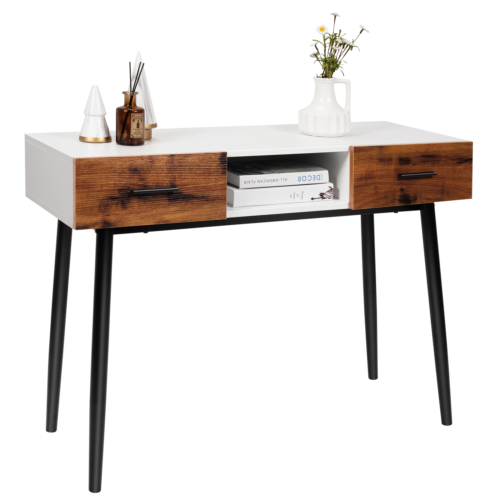 Costway 48″ Industrial Console Table with Storage Drawers Open Shelf Entryway