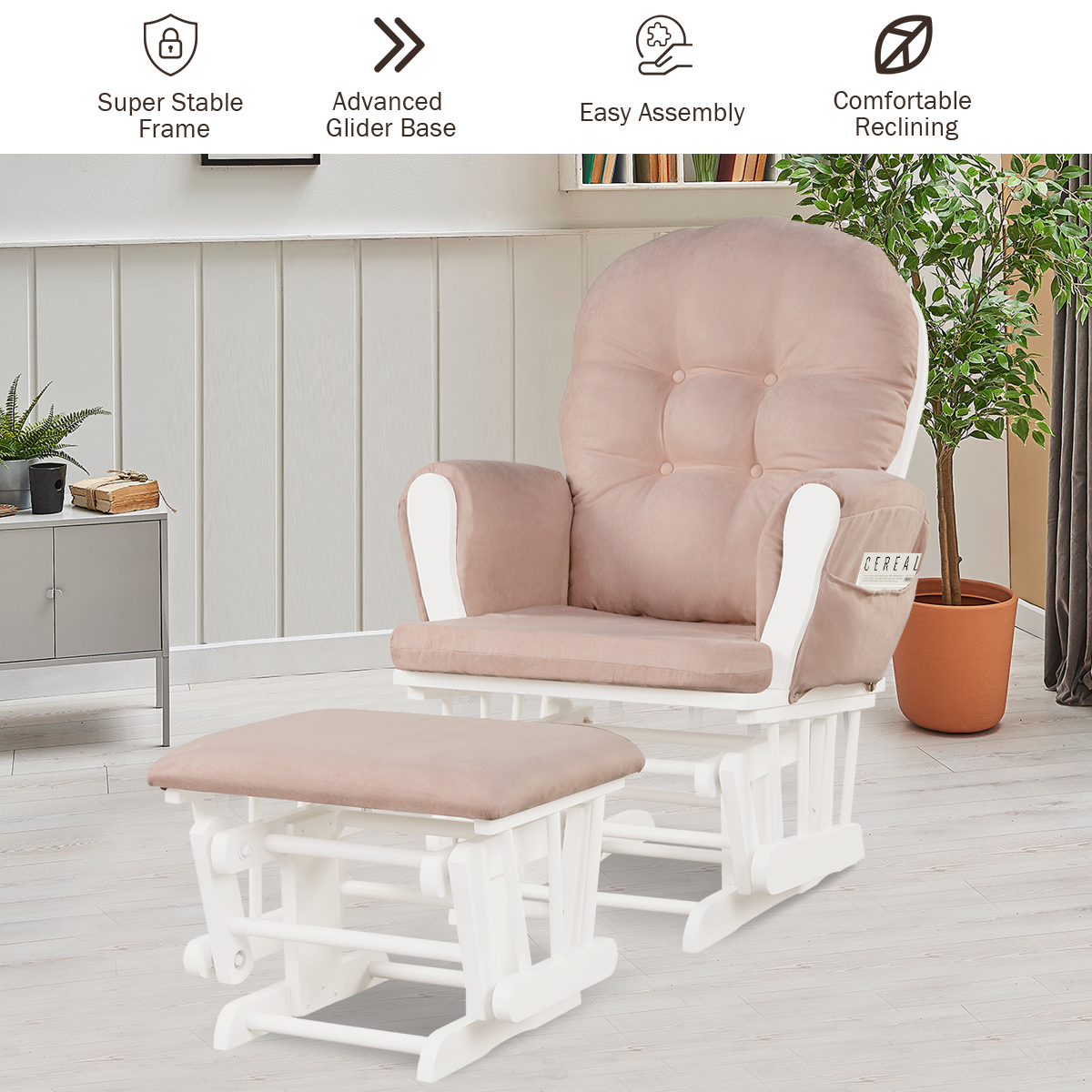 Costway Rocking Glider and Ottoman Cushion Set Wood Baby Nursery Rocker Chair - Picture 34 of 36
