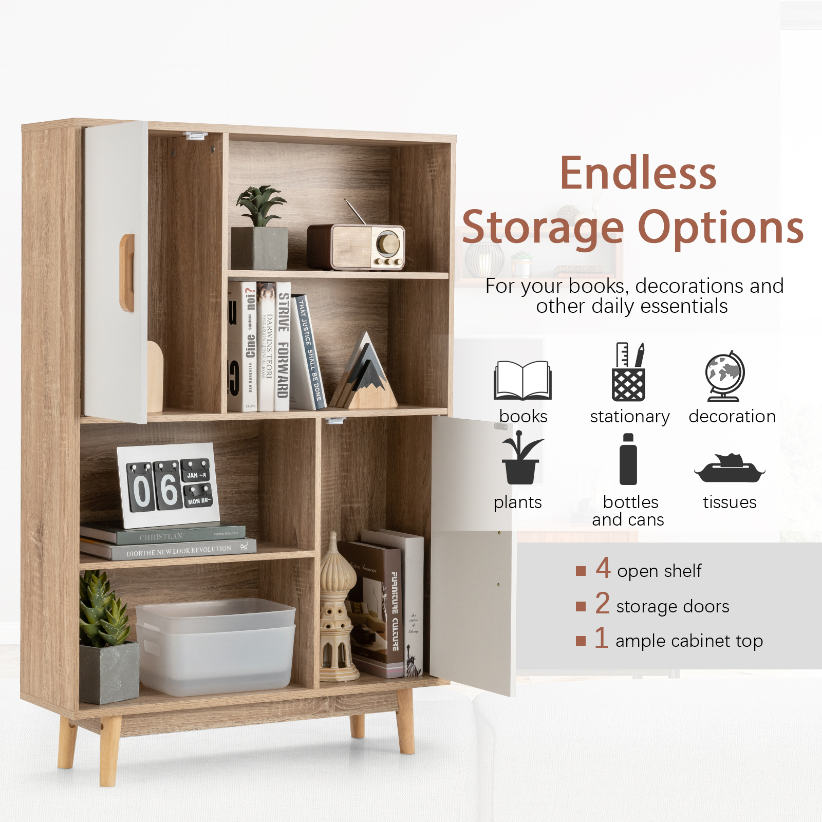 Sideboard Storage Cabinet Bookshelf Cupboard w/Door Shelf - Picture 21 of 22