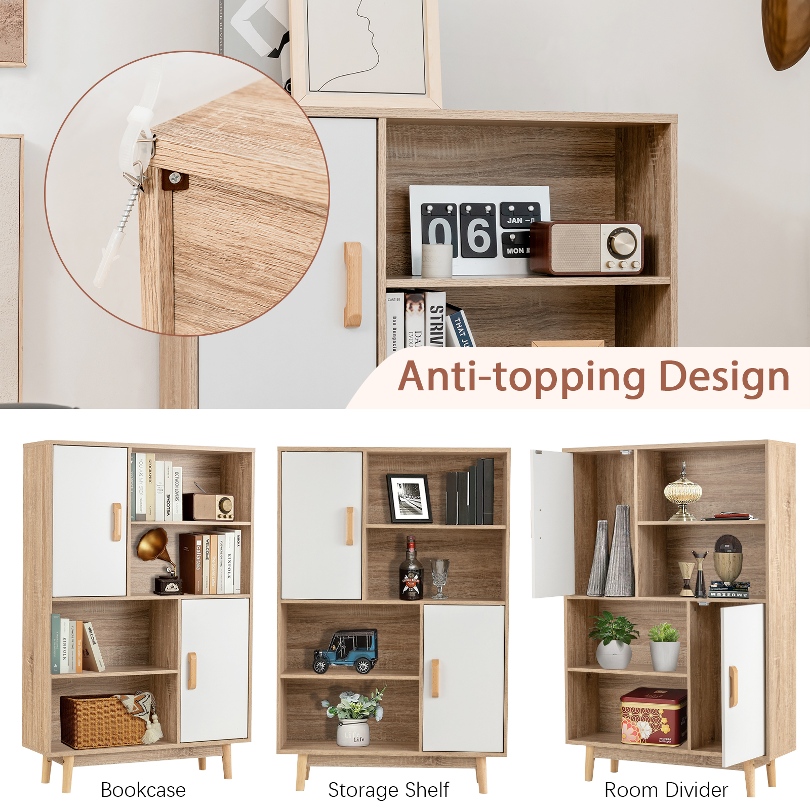 Sideboard Storage Cabinet Bookshelf Cupboard w/Door Shelf - Picture 22 of 22