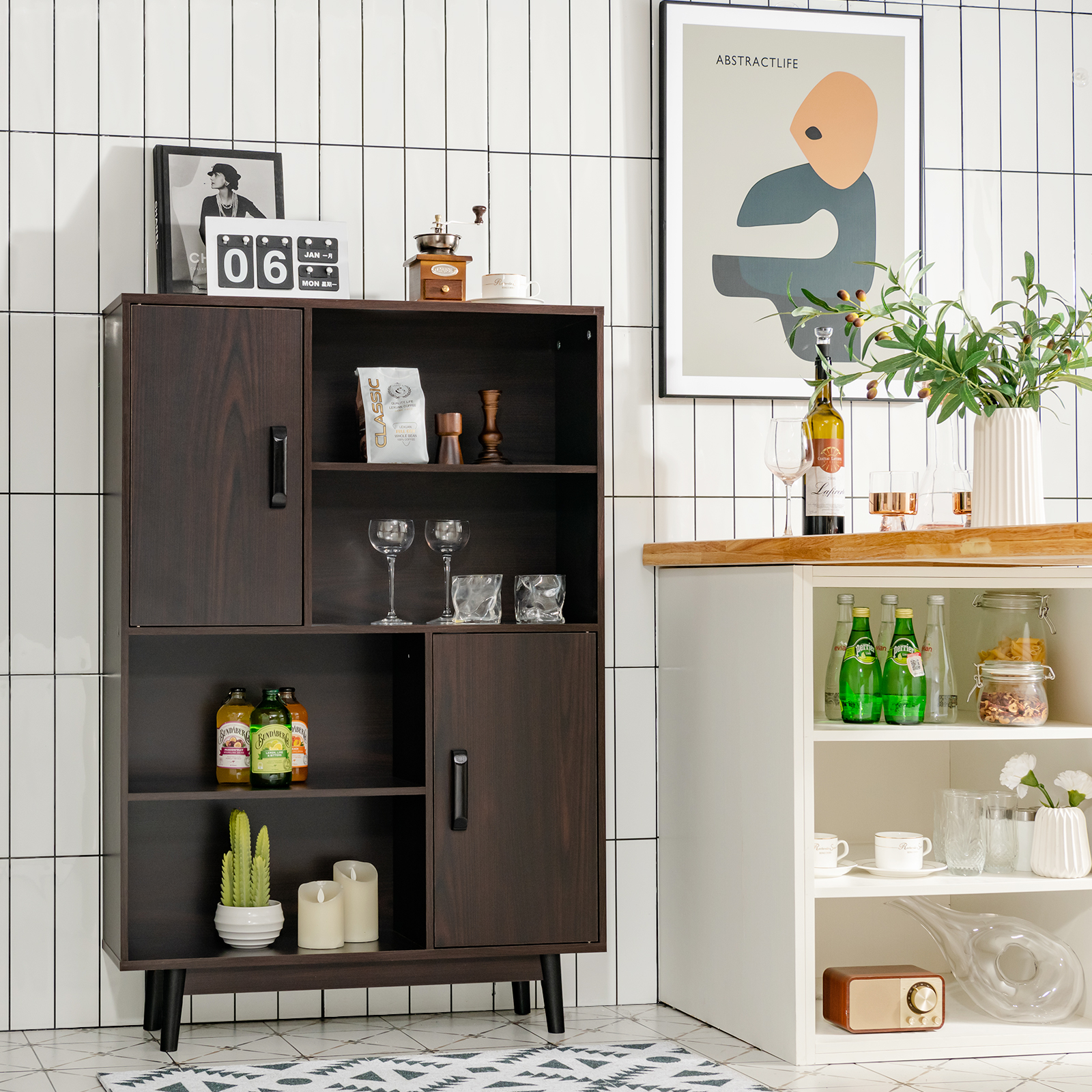Sideboard Storage Cabinet Bookshelf Cupboard w/Door Shelf - Picture 11 of 22