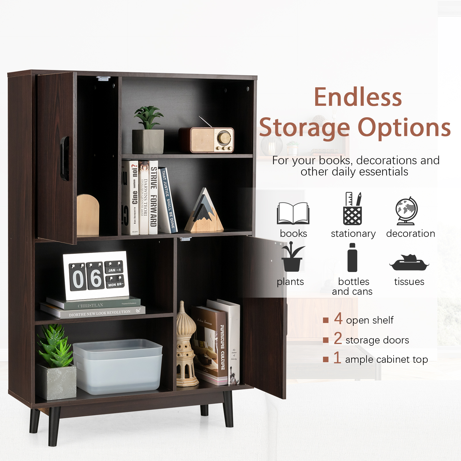 Sideboard Storage Cabinet Bookshelf Cupboard w/Door Shelf - Picture 13 of 22