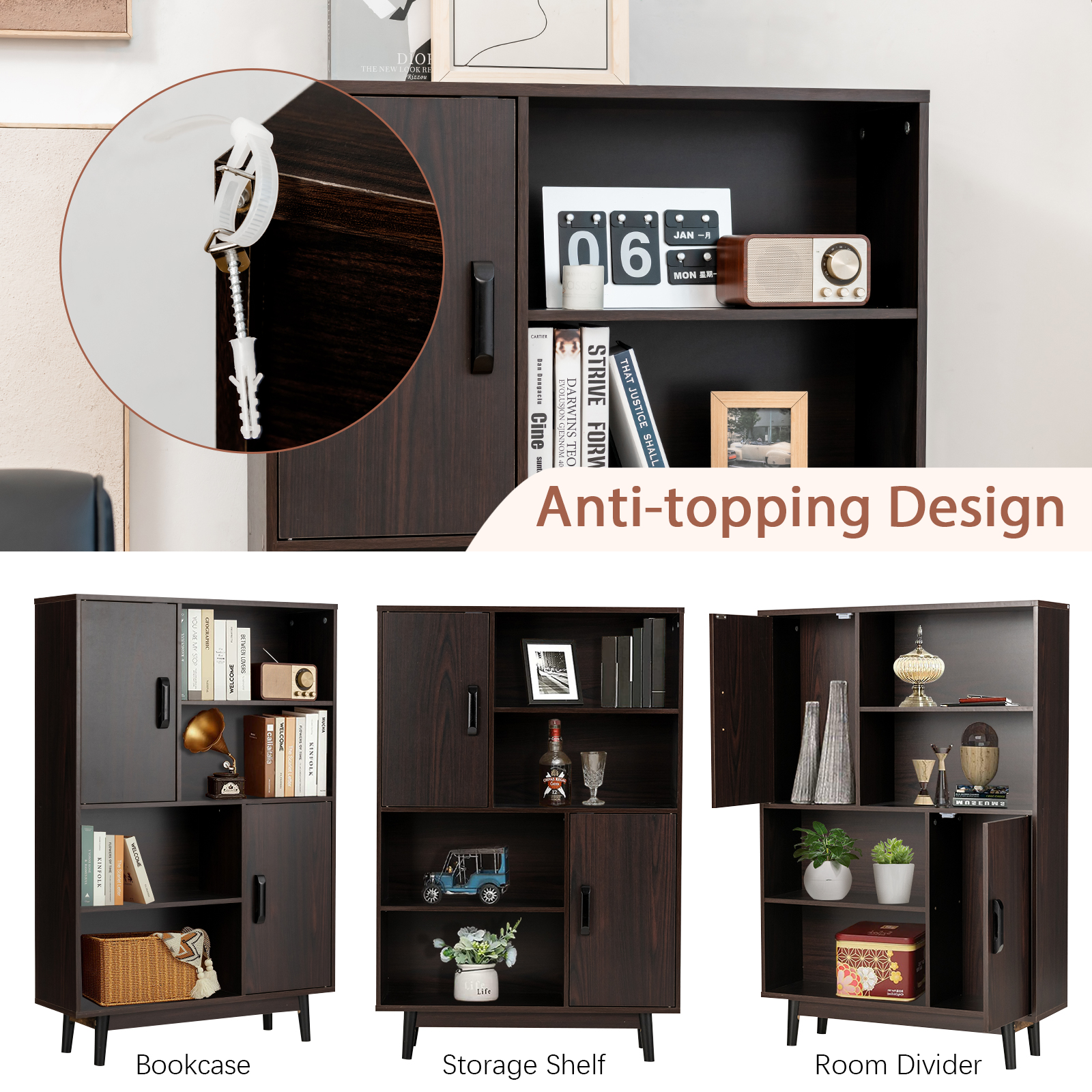 Sideboard Storage Cabinet Bookshelf Cupboard w/Door Shelf - Picture 14 of 22