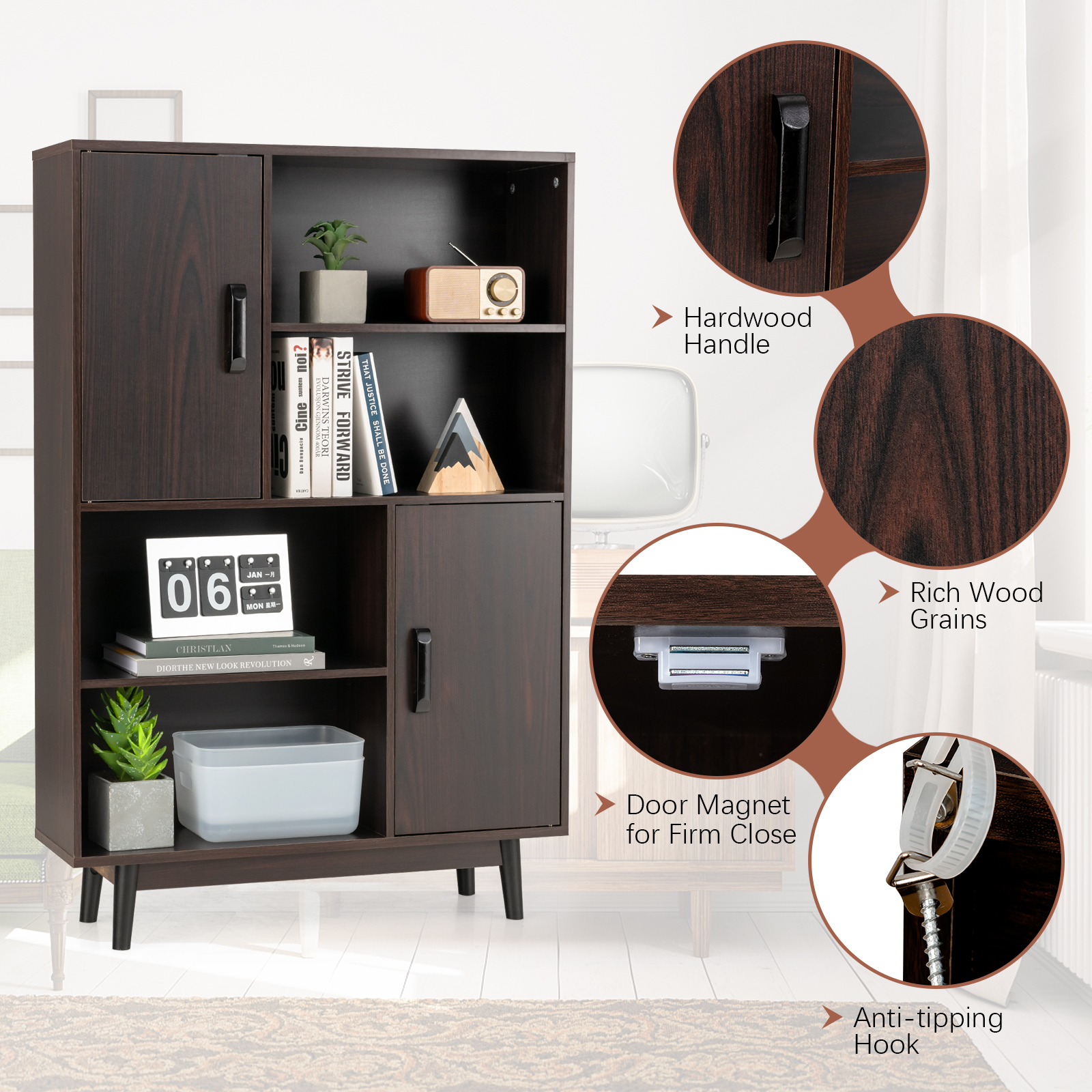 Sideboard Storage Cabinet Bookshelf Cupboard w/Door Shelf - Picture 15 of 22