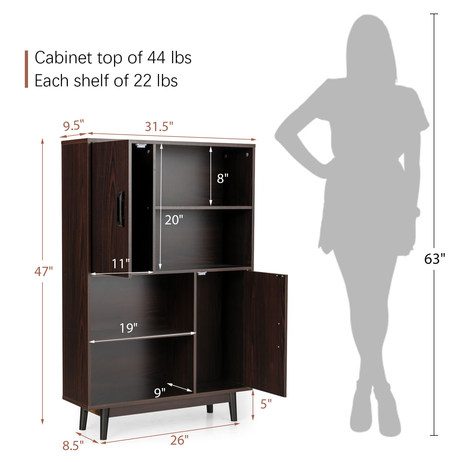 Sideboard Storage Cabinet Bookshelf Cupboard w/Door Shelf - Picture 10 of 22
