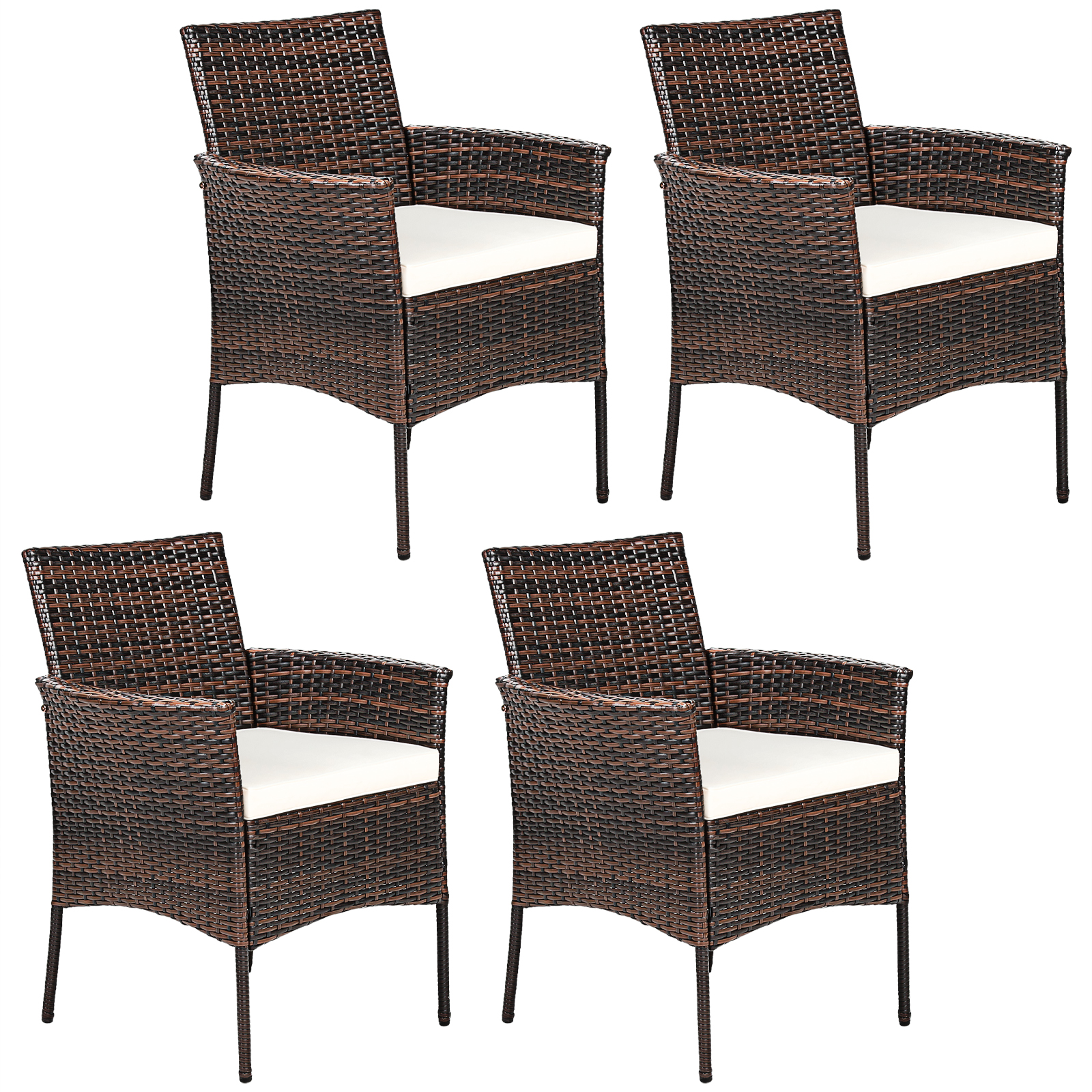 Costway Set of 4 Patio Rattan Arm Dining Chair Cushioned Sofa Furniture Brown