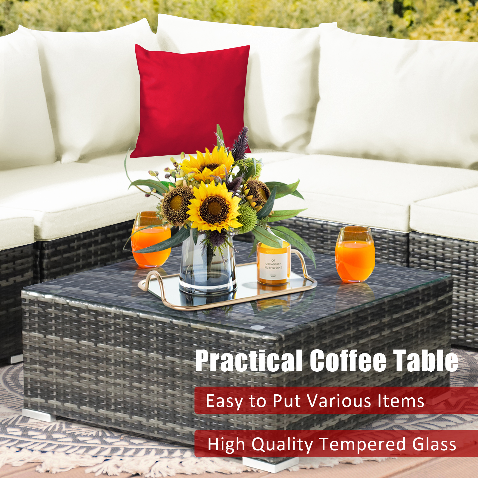 7PCS Patio Rattan Furniture Set Sectional Sofa Garden Cushion - Picture 16 of 16