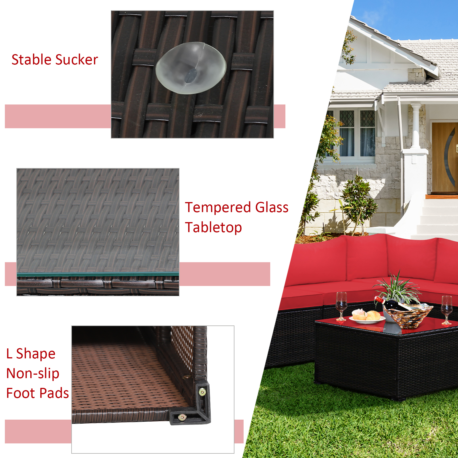 Costway 6PCS Patio Rattan Furniture Set Sectional Cushioned Sofa Deck Red