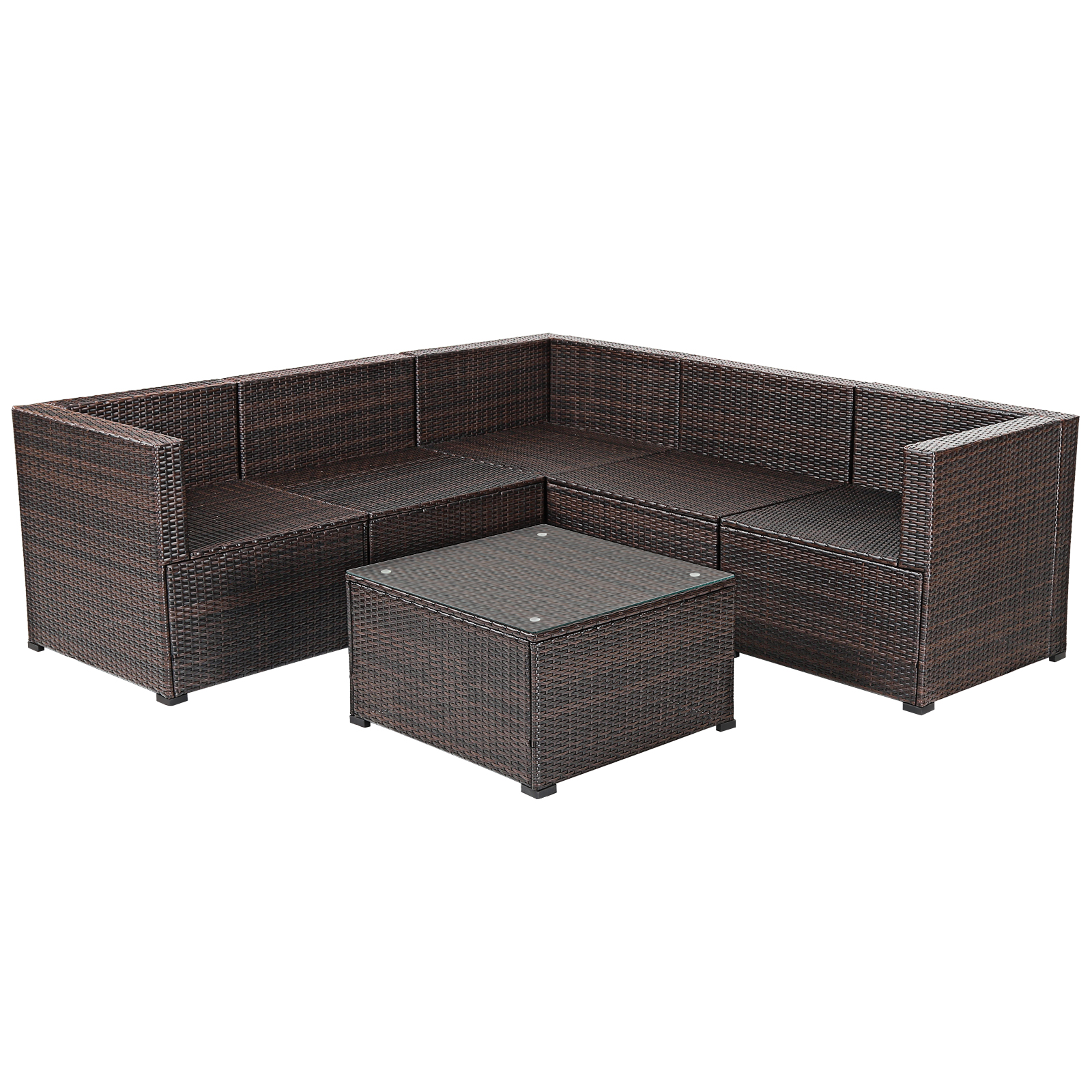 Costway 6PCS Patio Rattan Furniture Set Sectional Cushioned Sofa Deck Red
