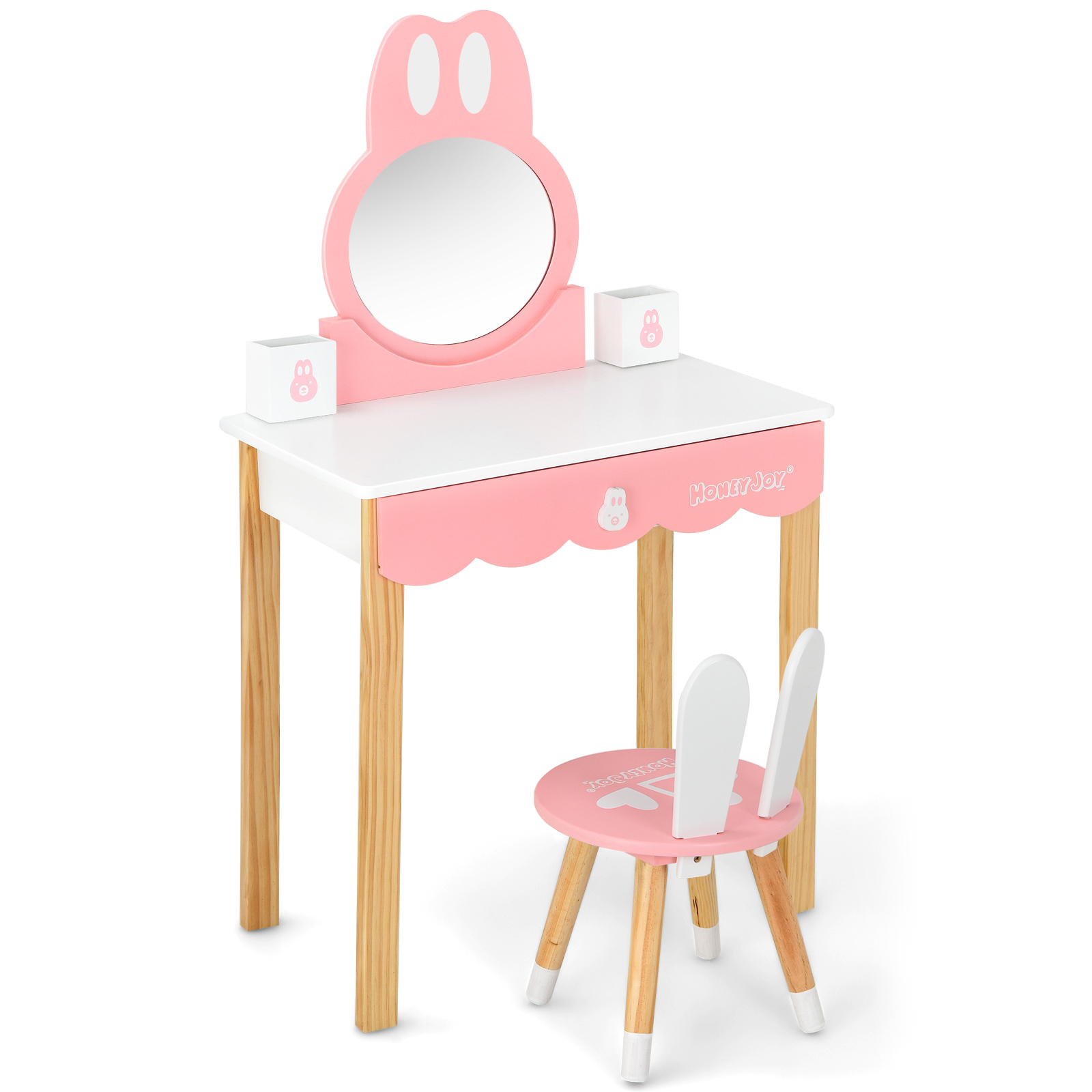 Kids Vanity Set w/ Mirror Dressing Table Writing Desk w/ Detachable Top White - Picture 10 of 11