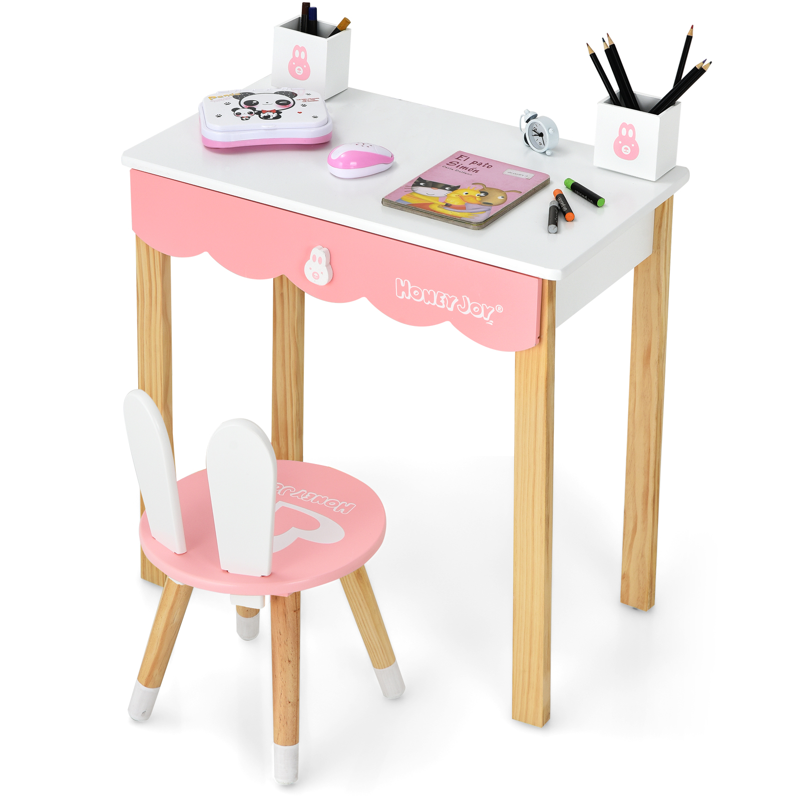 Kids Vanity Set w/ Mirror Dressing Table Writing Desk w/ Detachable Top White - Picture 11 of 11