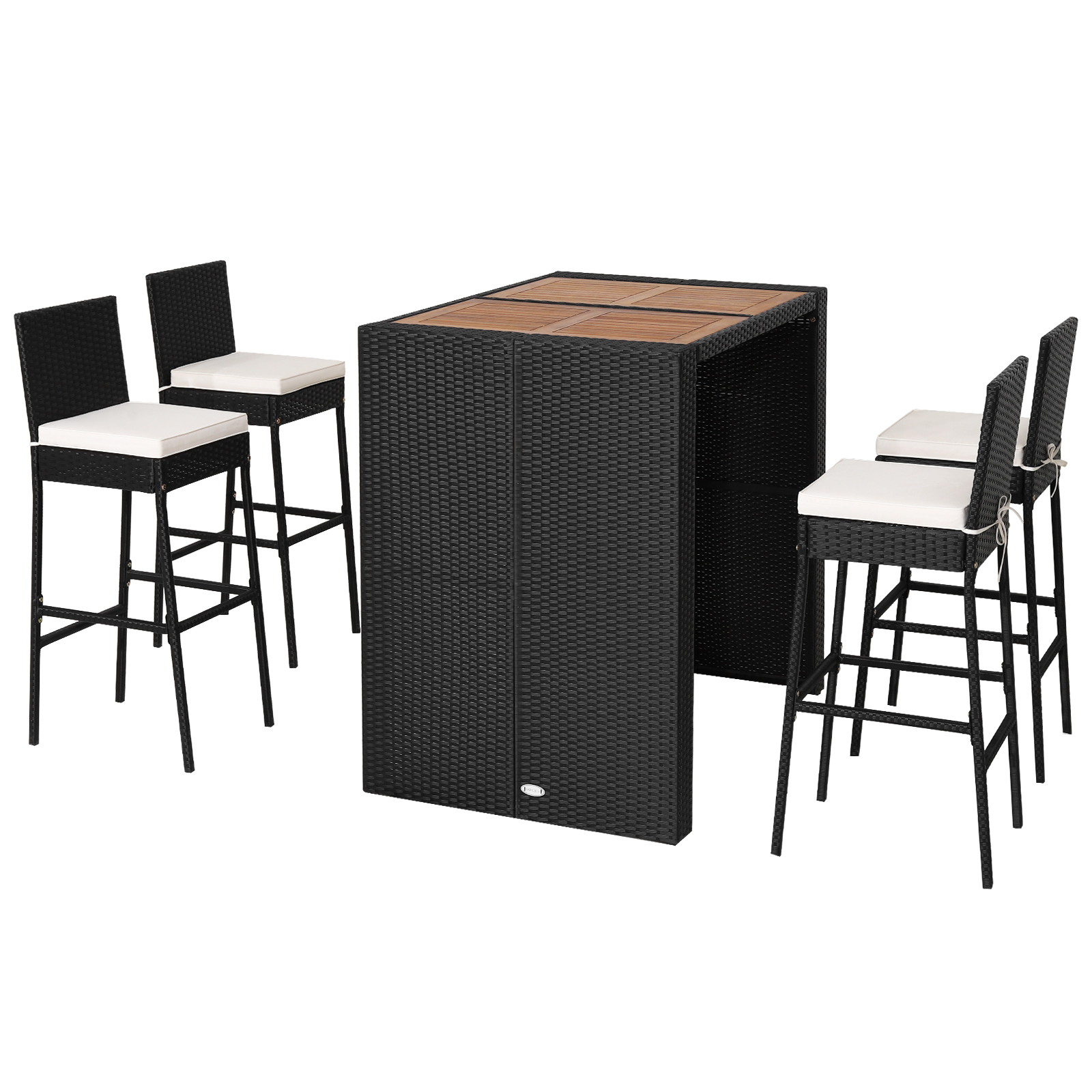 Patio 5PCS Wicker Bar Set Table & Stool Dinning Set Outdoor Acacia Wood Bistro - Picture 10 of 11