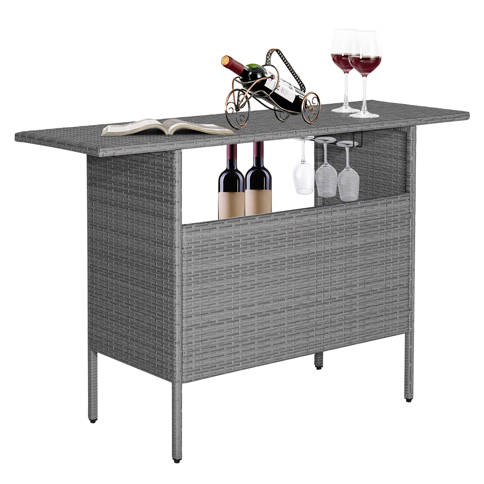 Outdoor Patio Wicker Bar Table Bistro High Table for Backyard Poolside Mix Grey