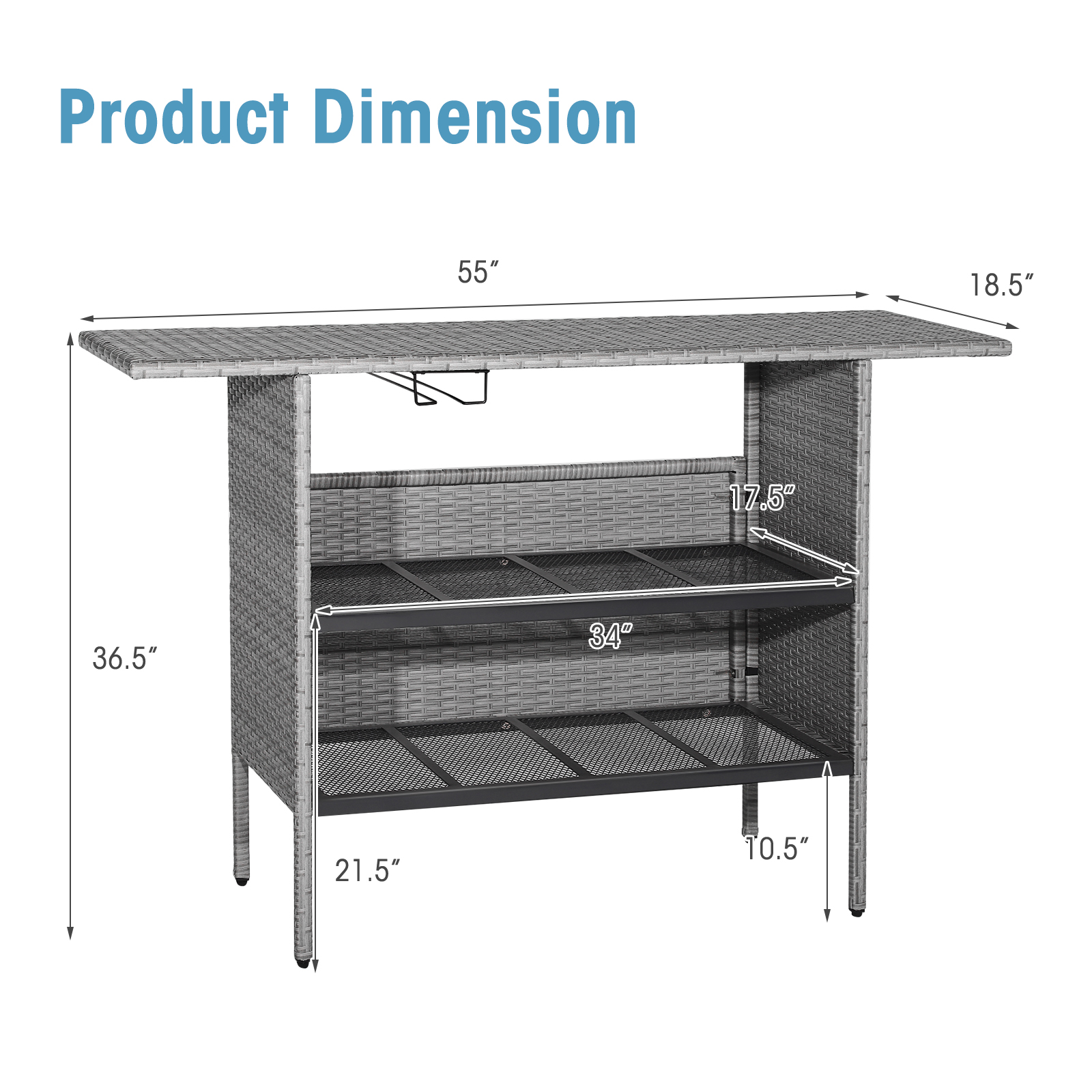 Outdoor Patio Wicker Bar Table Bistro High Table for Backyard Poolside Mix Grey